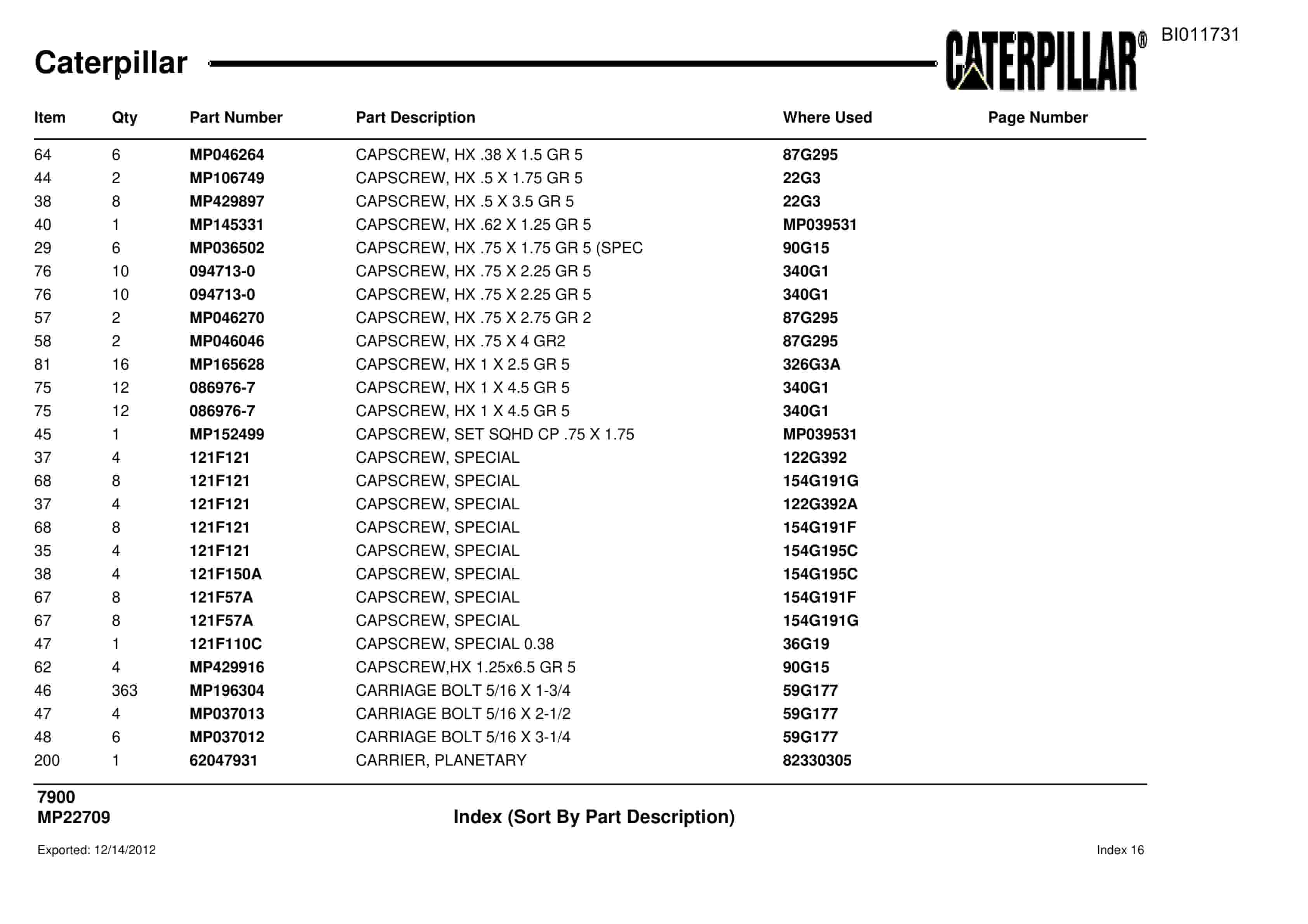 Caterpillar 7900 Parts Manual BI011731-5