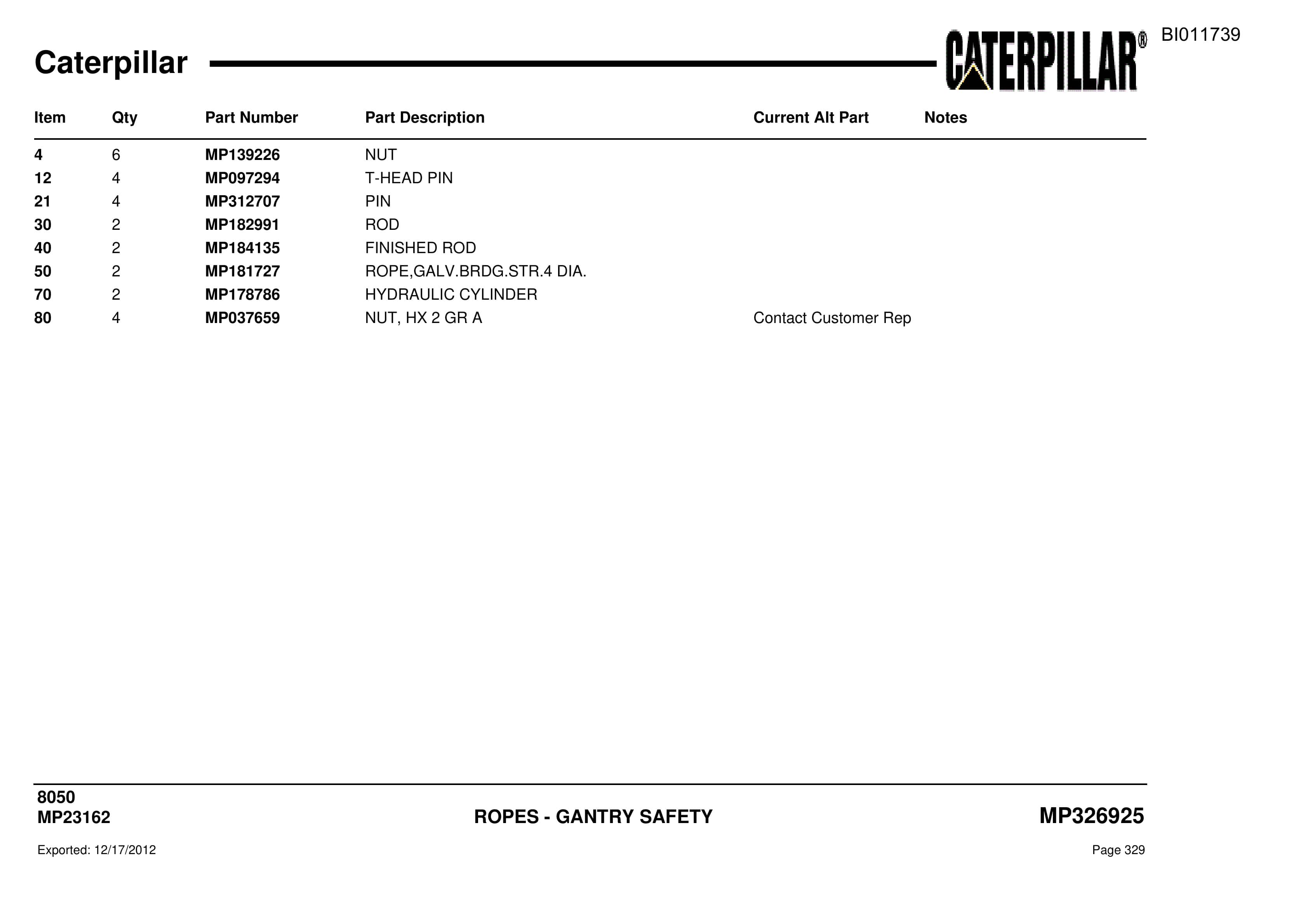 Caterpillar 8050 Parts Manual BI011739-2