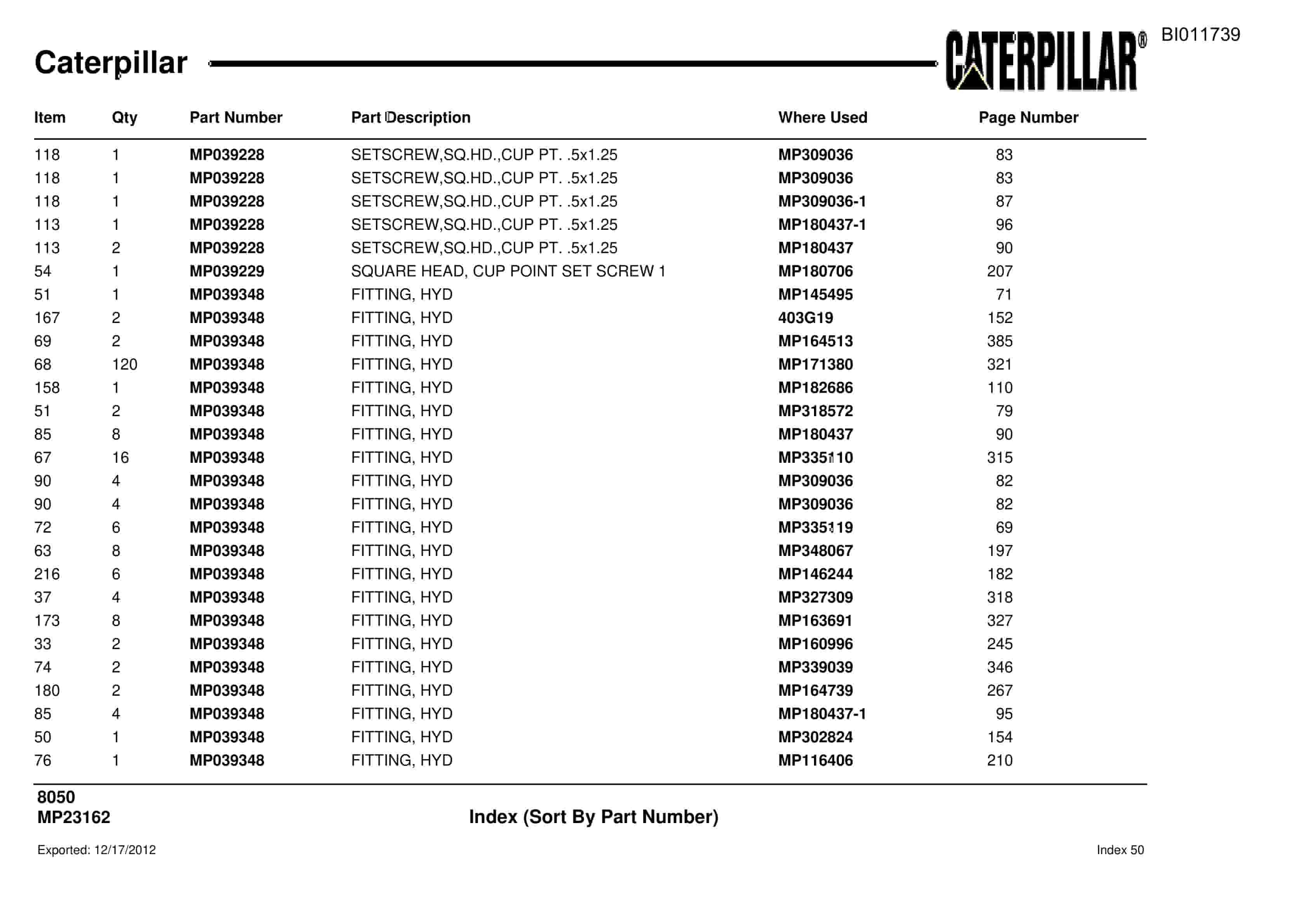 Caterpillar 8050 Parts Manual BI011739-3