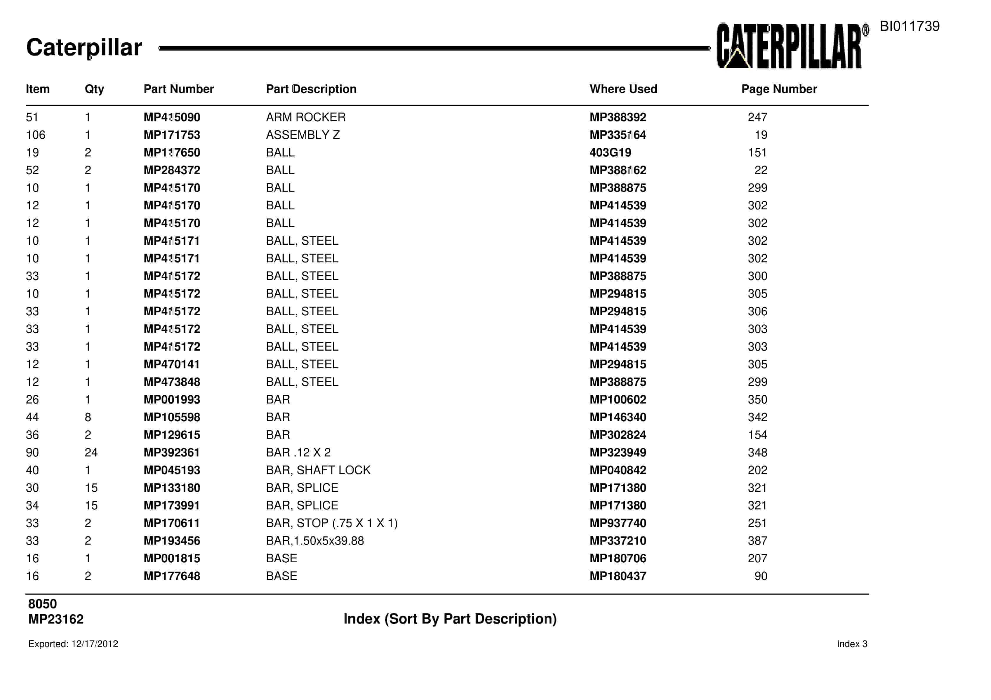 Caterpillar 8050 Parts Manual BI011739-5