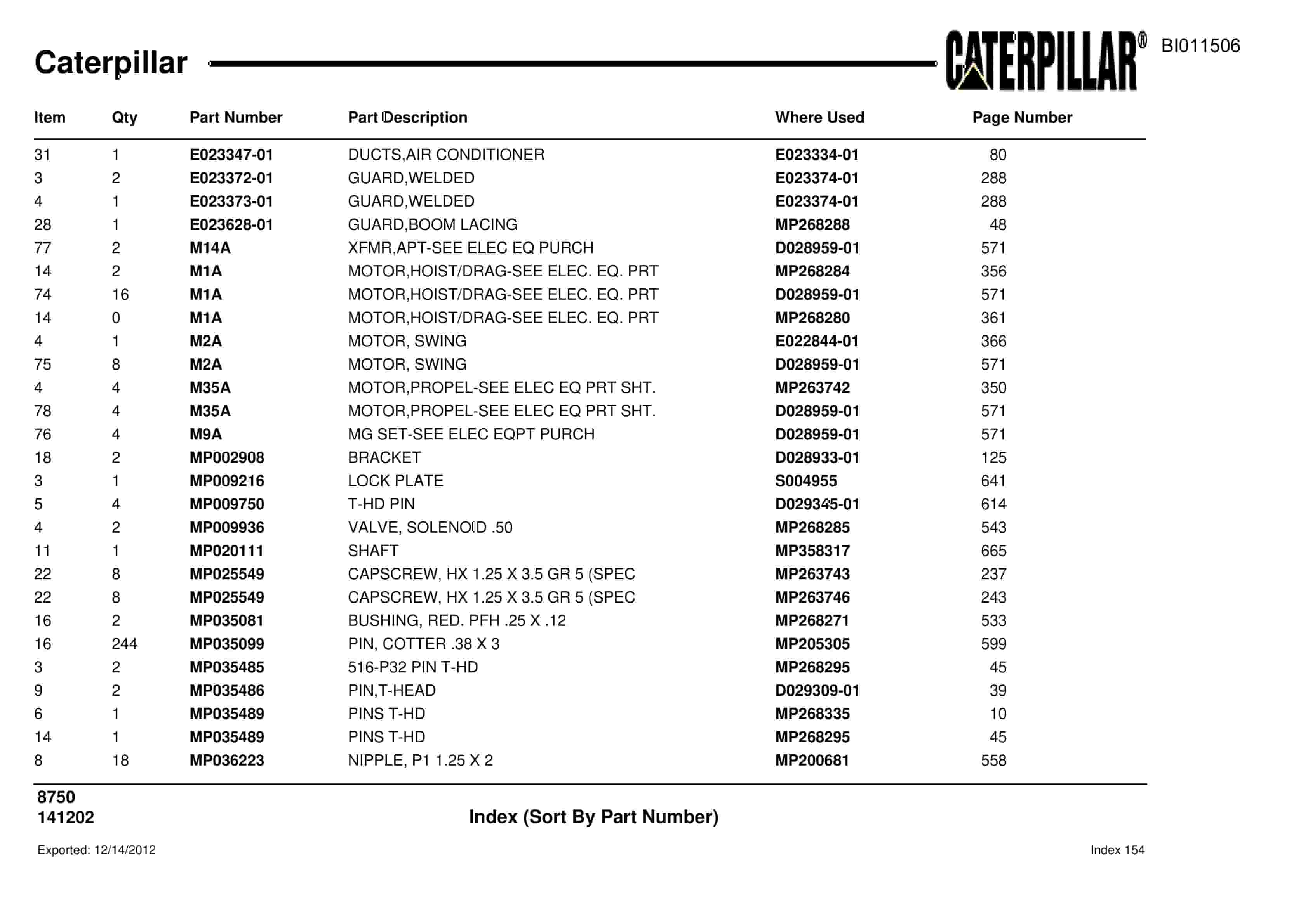 Caterpillar 8750 Parts Manual BI011506-4