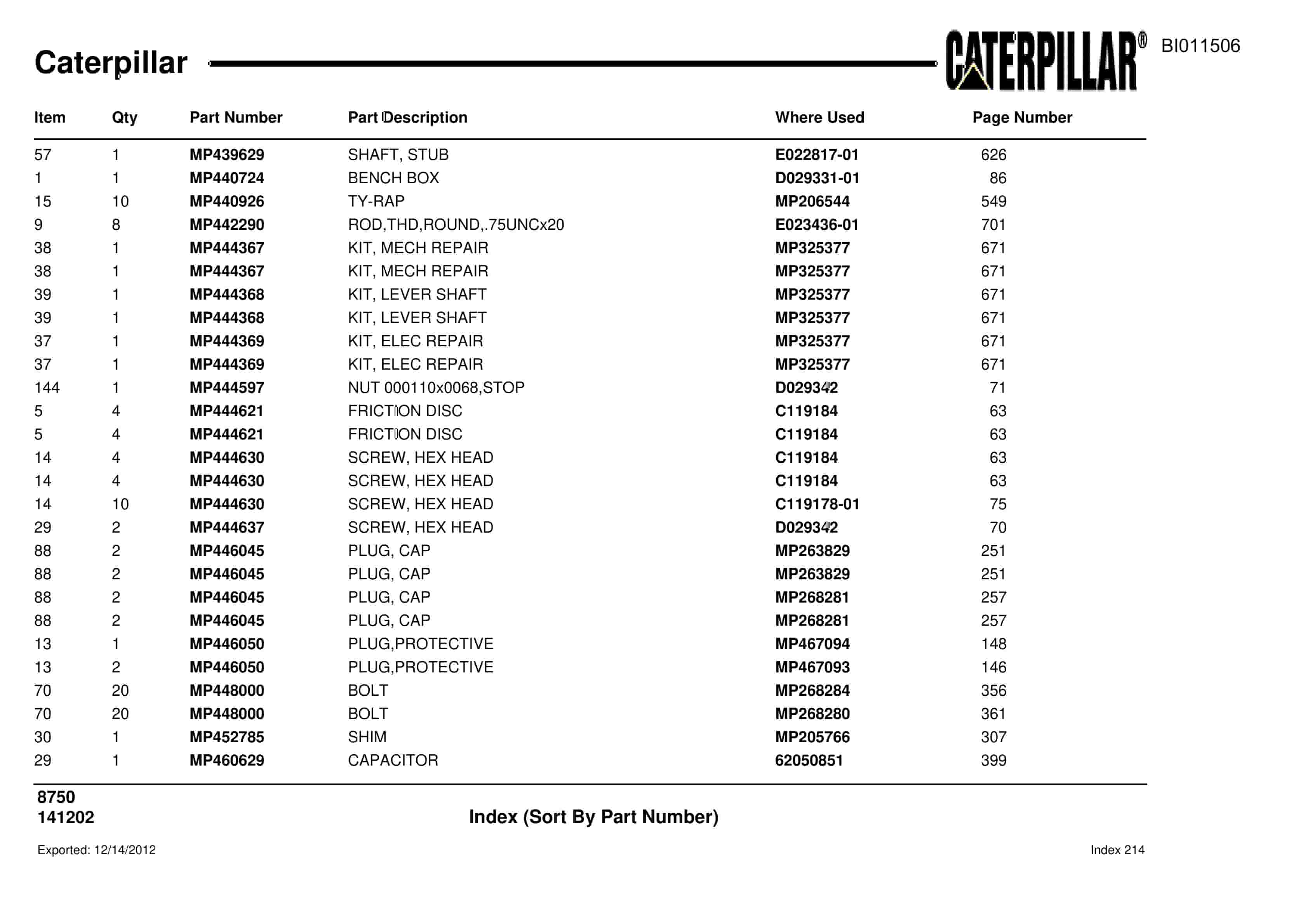 Caterpillar 8750 Parts Manual BI011506-5
