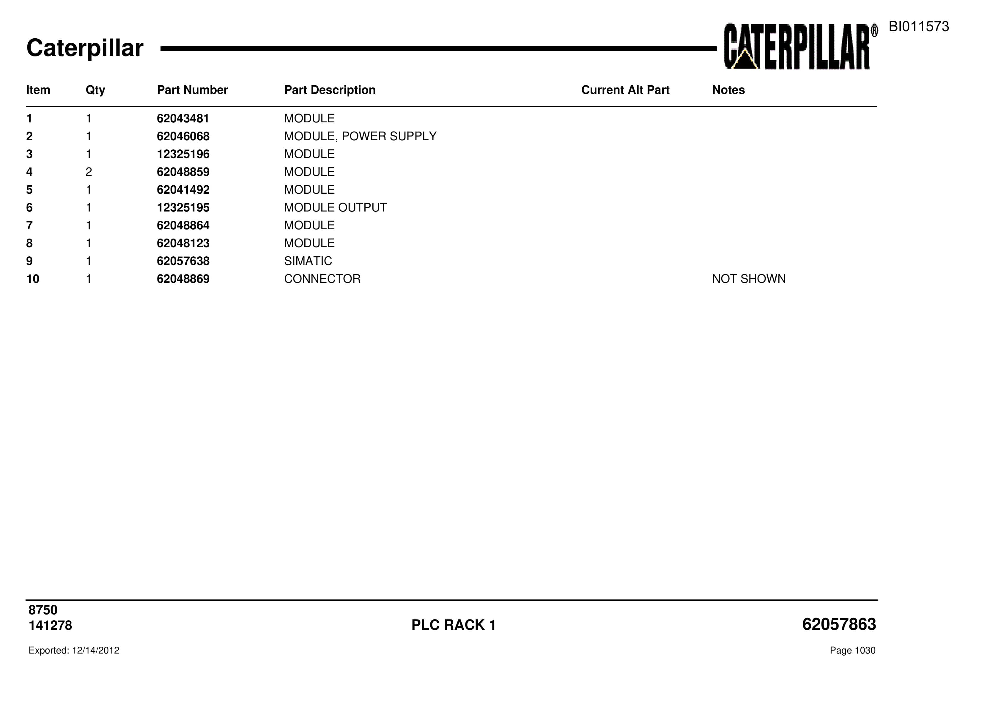 Caterpillar 8750 Parts Manual BI011573-2