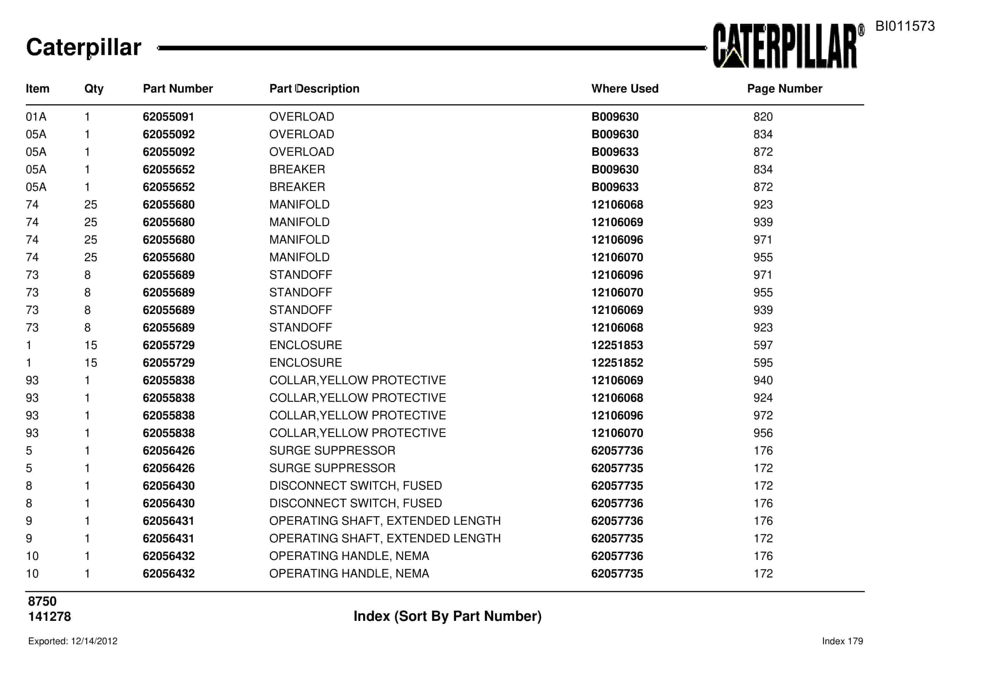 Caterpillar 8750 Parts Manual BI011573-4