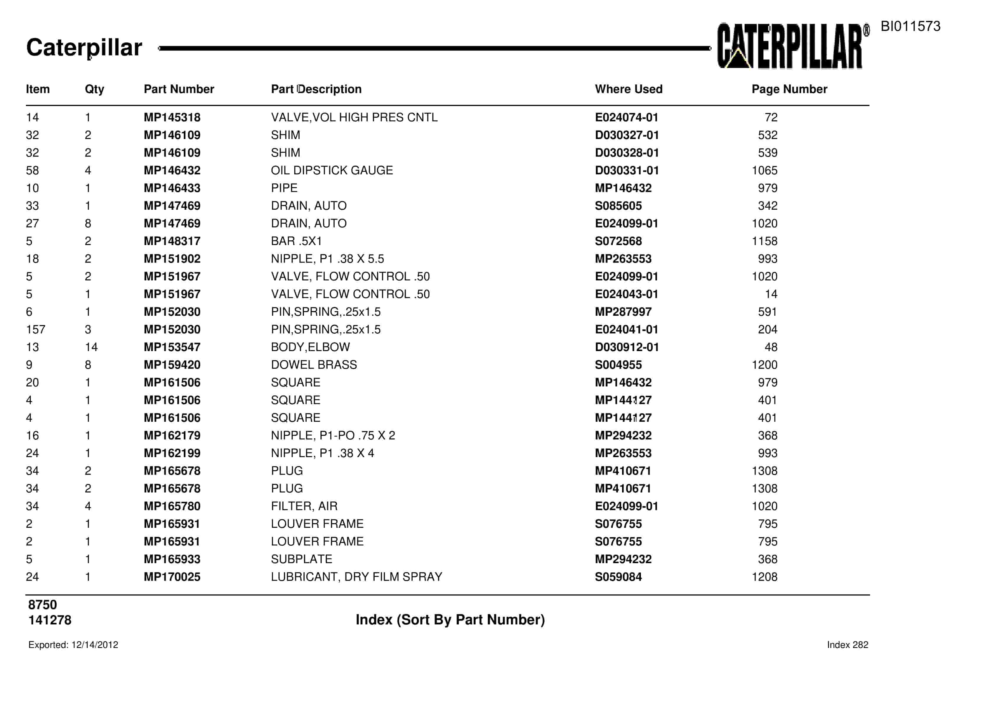 Caterpillar 8750 Parts Manual BI011573-5