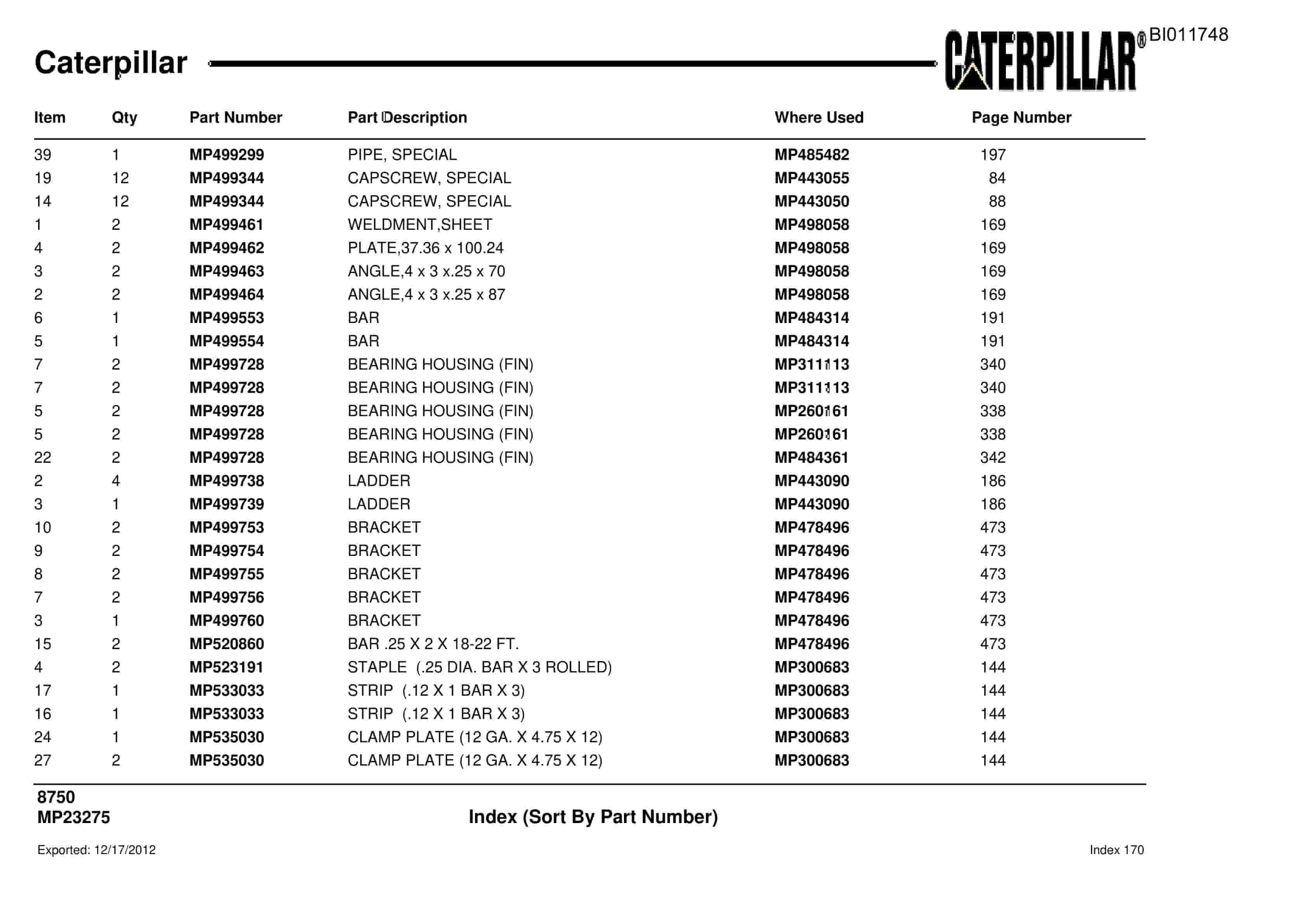 Caterpillar 8750 Parts Manual BI011748-5