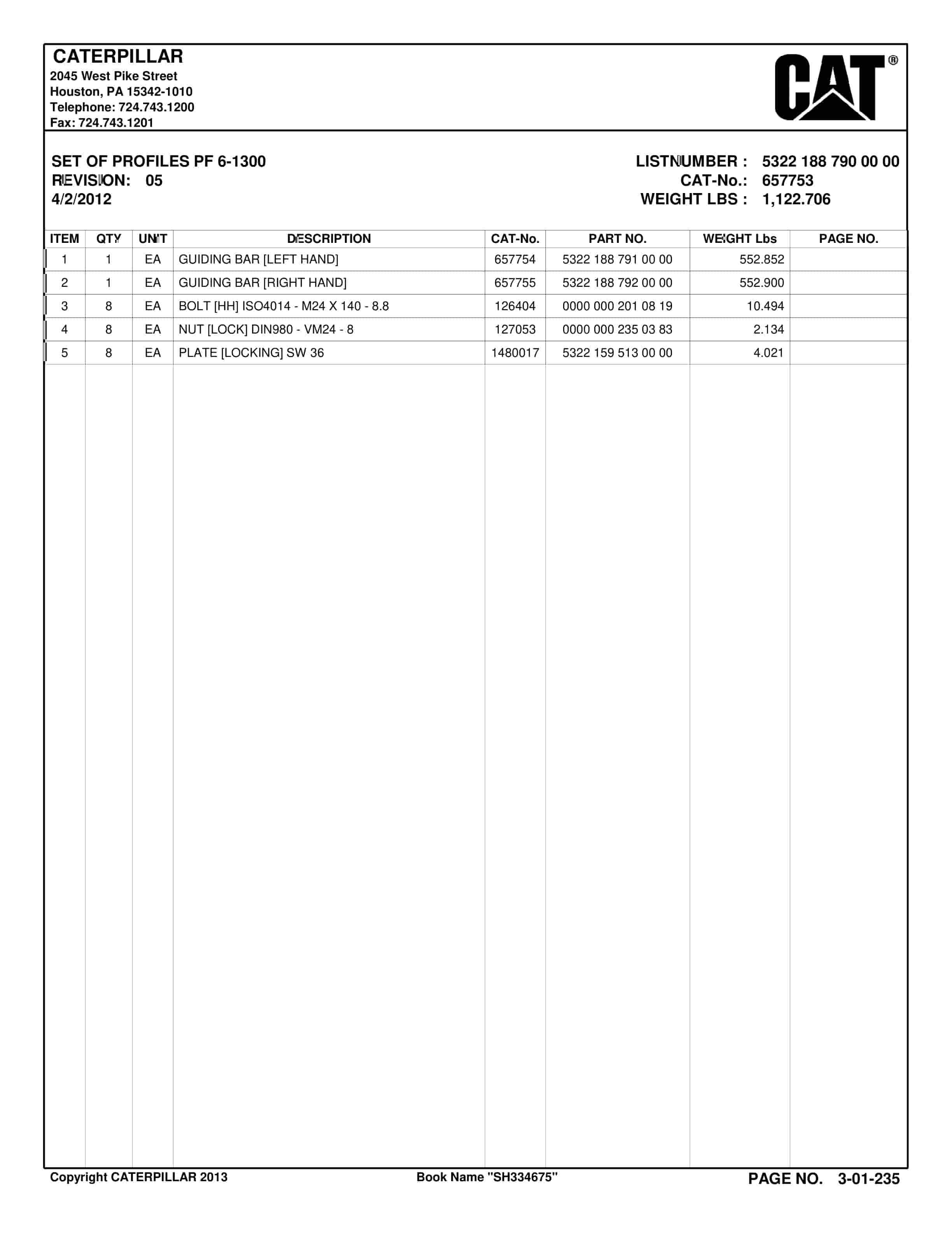Caterpillar AFC Longwall System Parts Catalog BI016613-2
