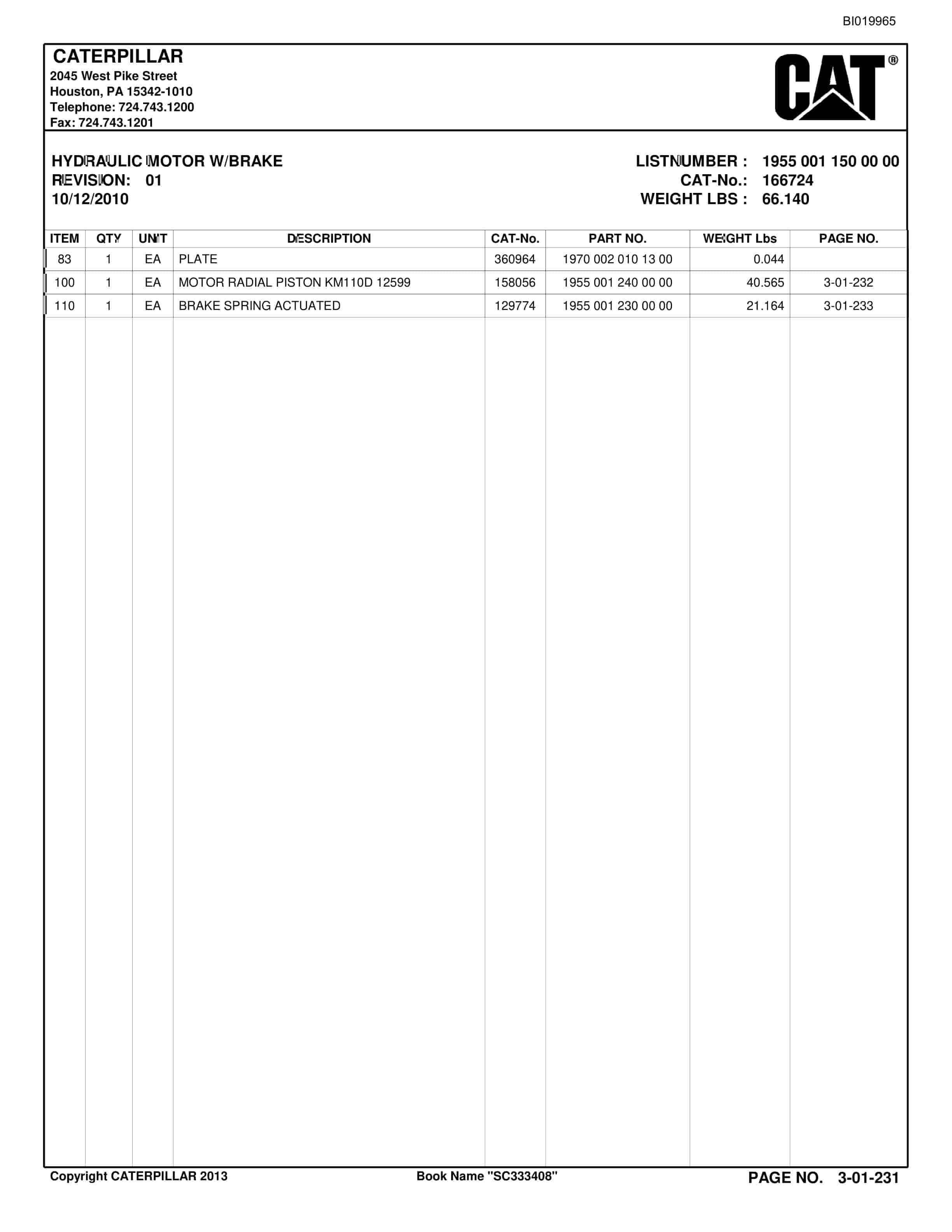 Caterpillar AFC Longwall System Parts Catalog BI019965-2