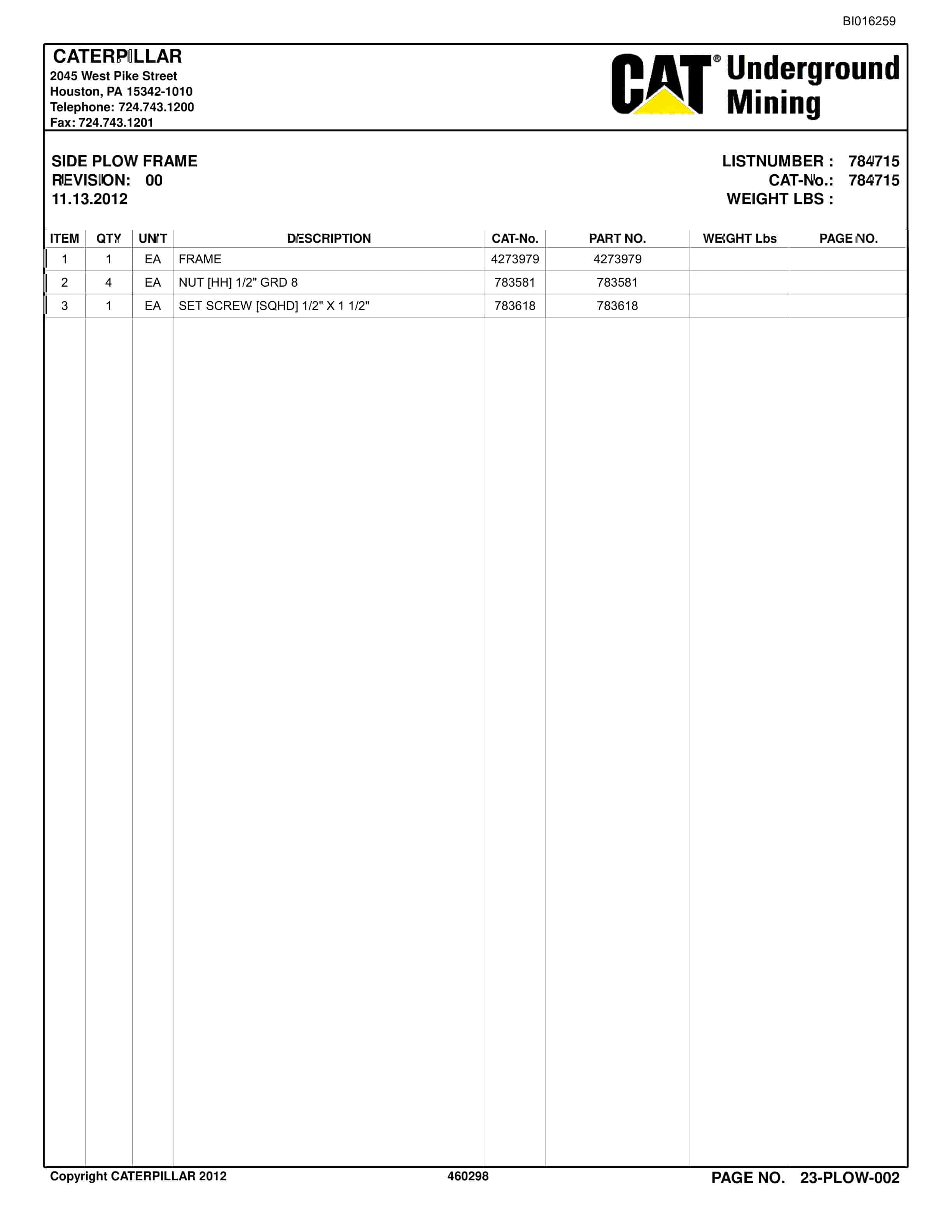 Caterpillar Belt System Parts And Service Manual BI016259-2
