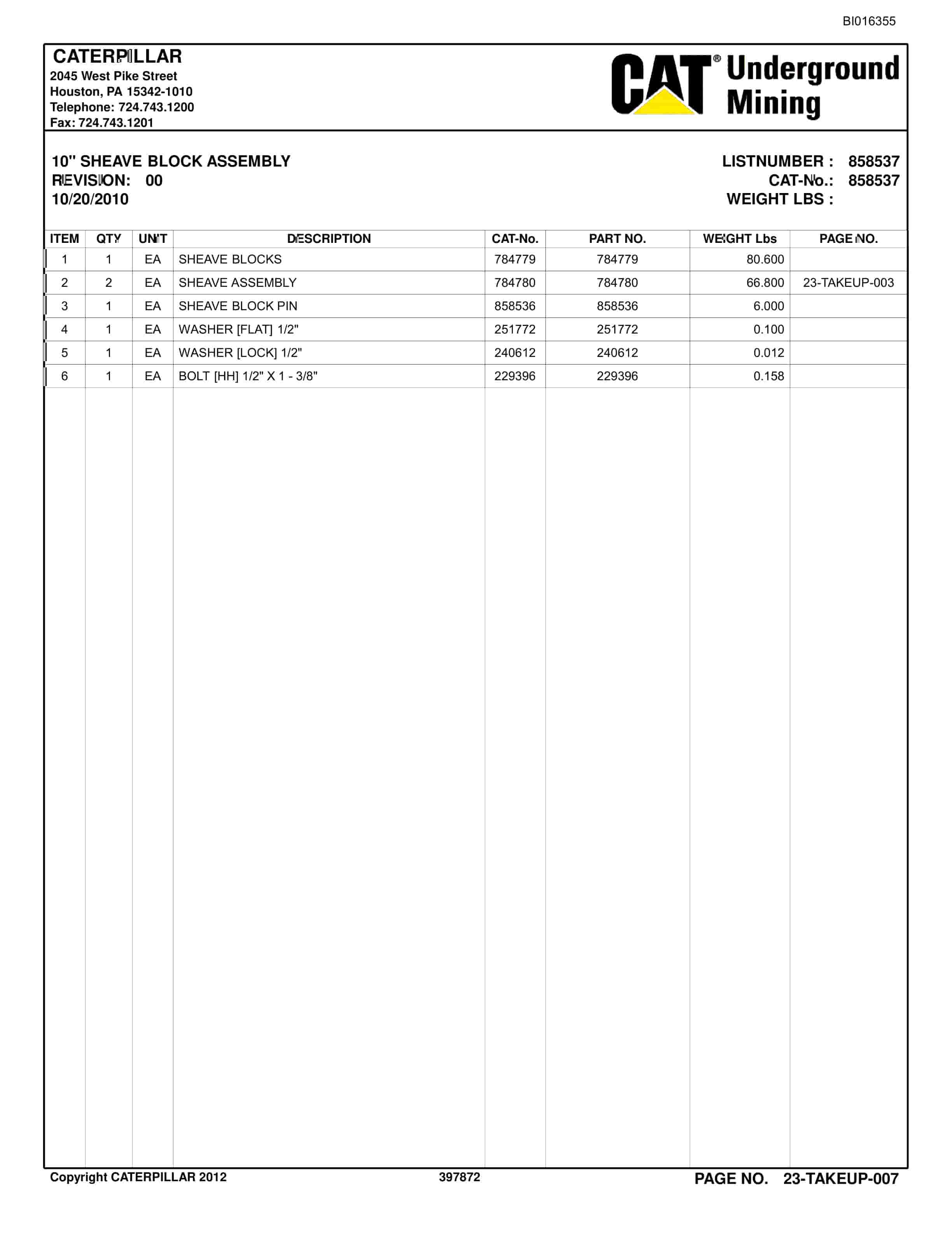 Caterpillar Belt System Parts And Service Manual BI016355-5