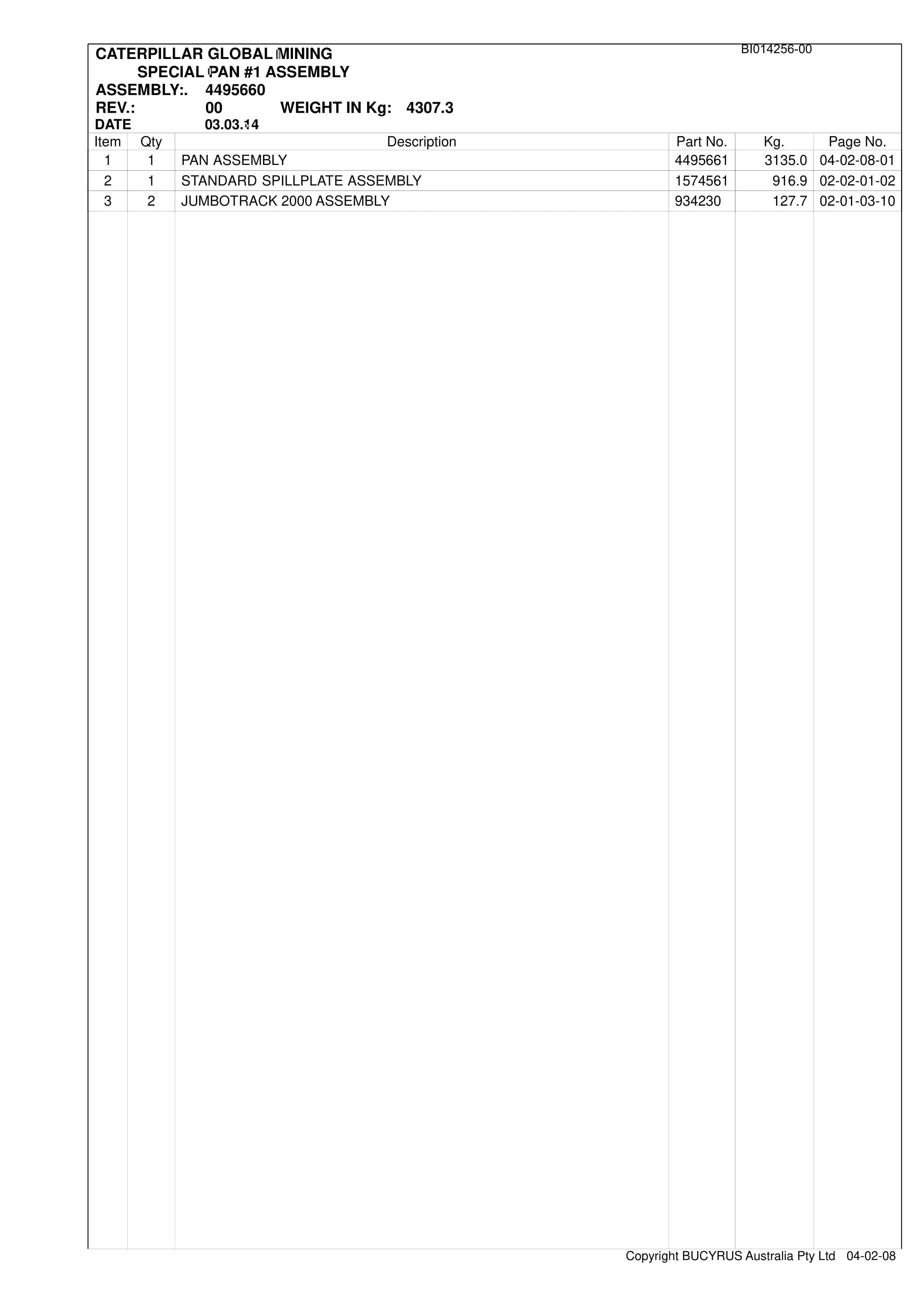 Caterpillar BMA AFC Set 2 Parts Manual BI014256-00-5