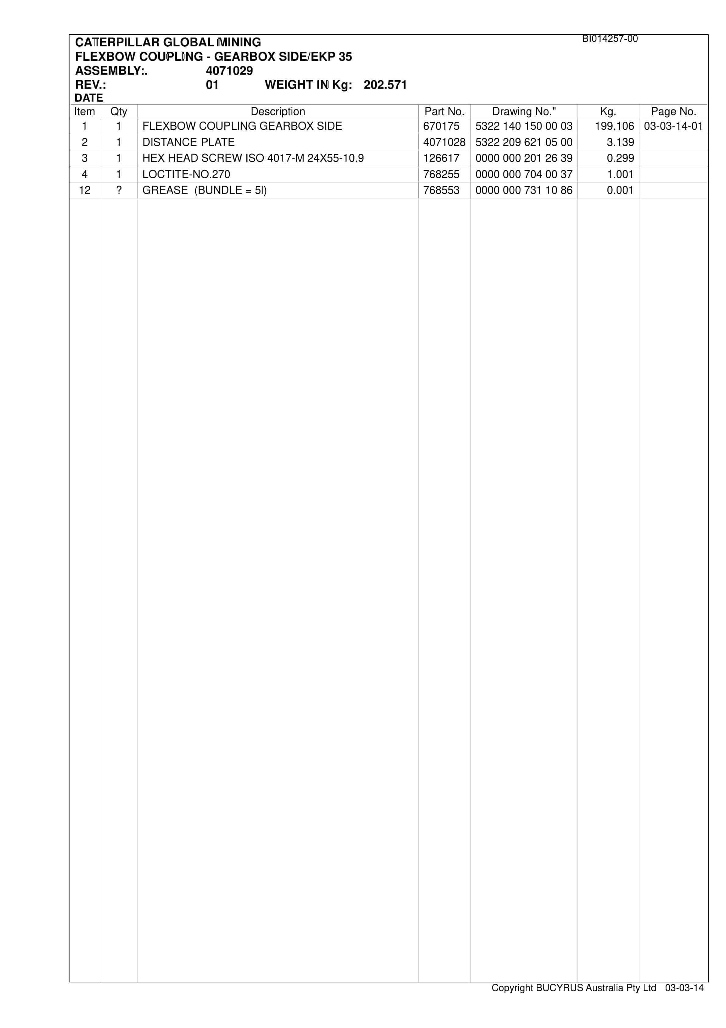 Caterpillar BMA BSL Set 2 Parts Manual BI014257-00-4
