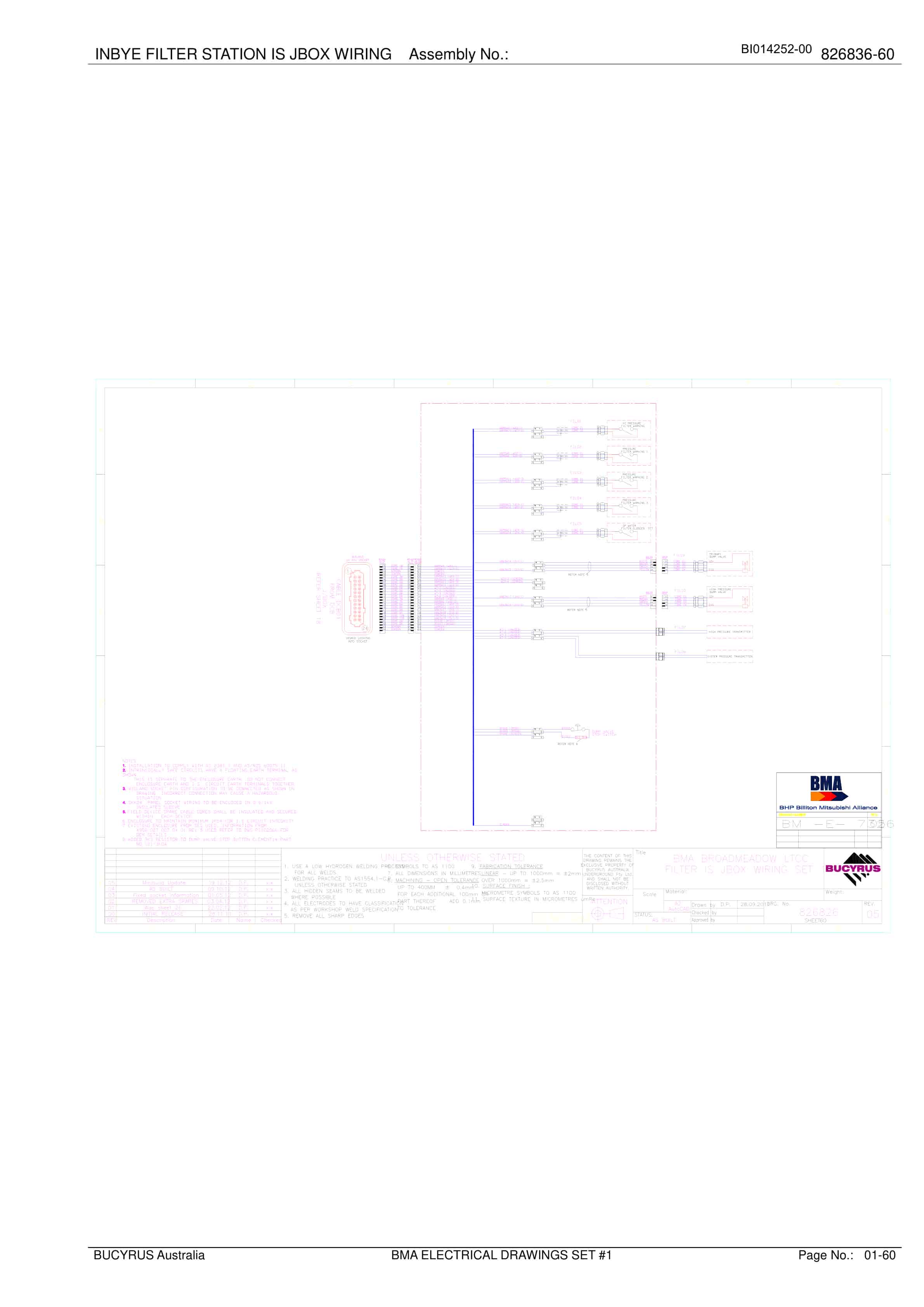 Caterpillar BMA Electrical Drawings Set 1 Parts Manual BI014252-00-2