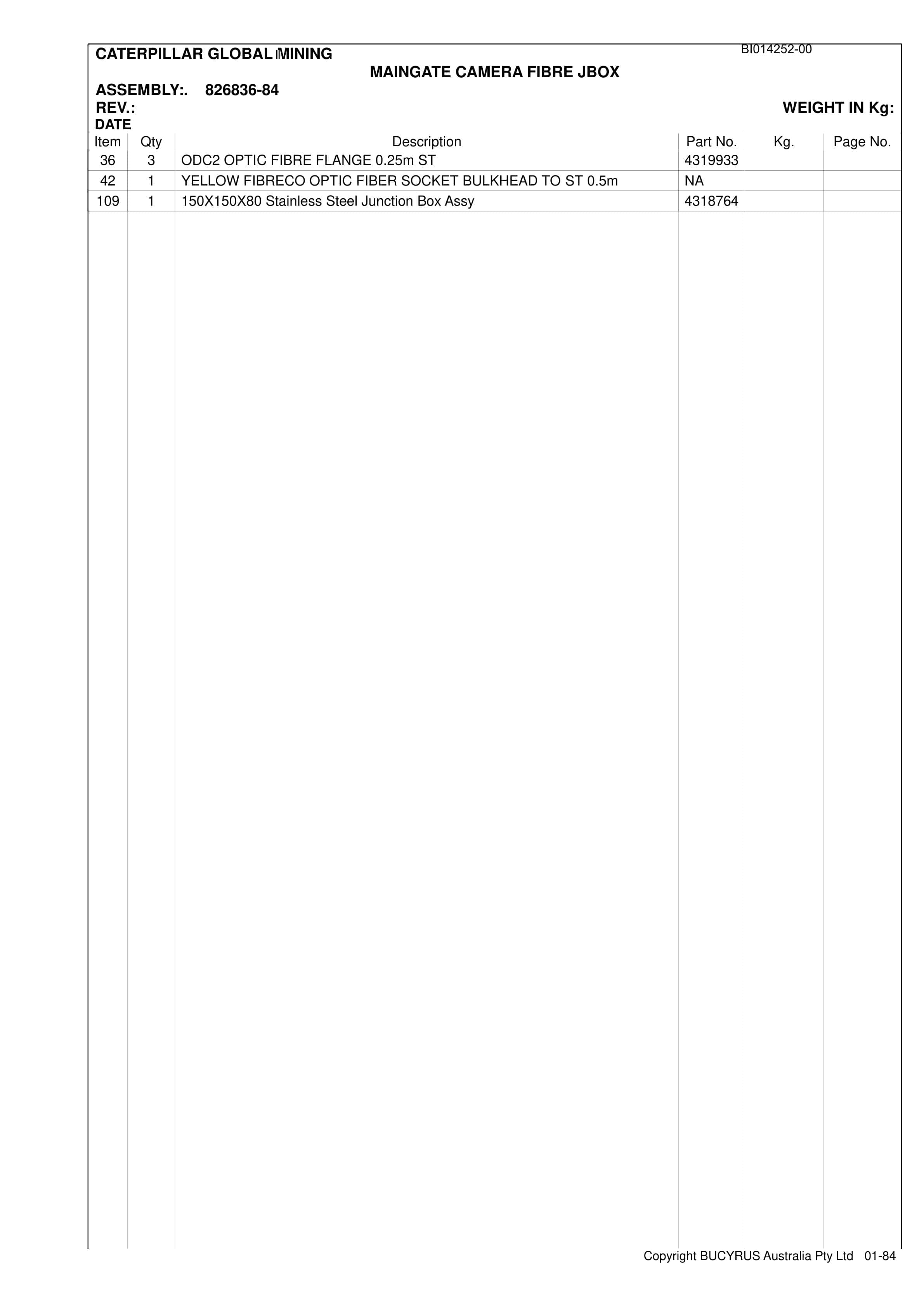 Caterpillar BMA Electrical Drawings Set 1 Parts Manual BI014252-00-3