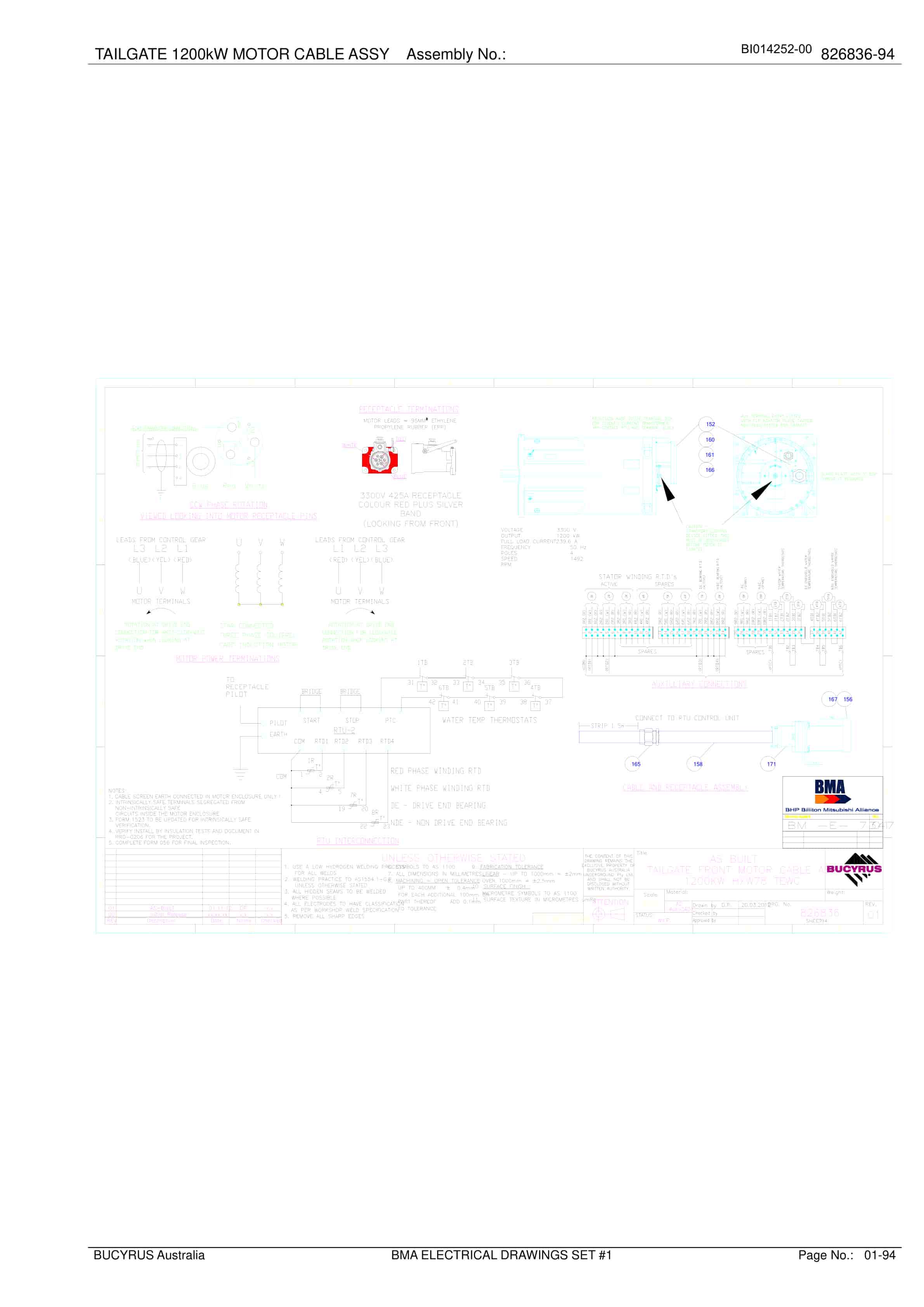Caterpillar BMA Electrical Drawings Set 1 Parts Manual BI014252-00-4