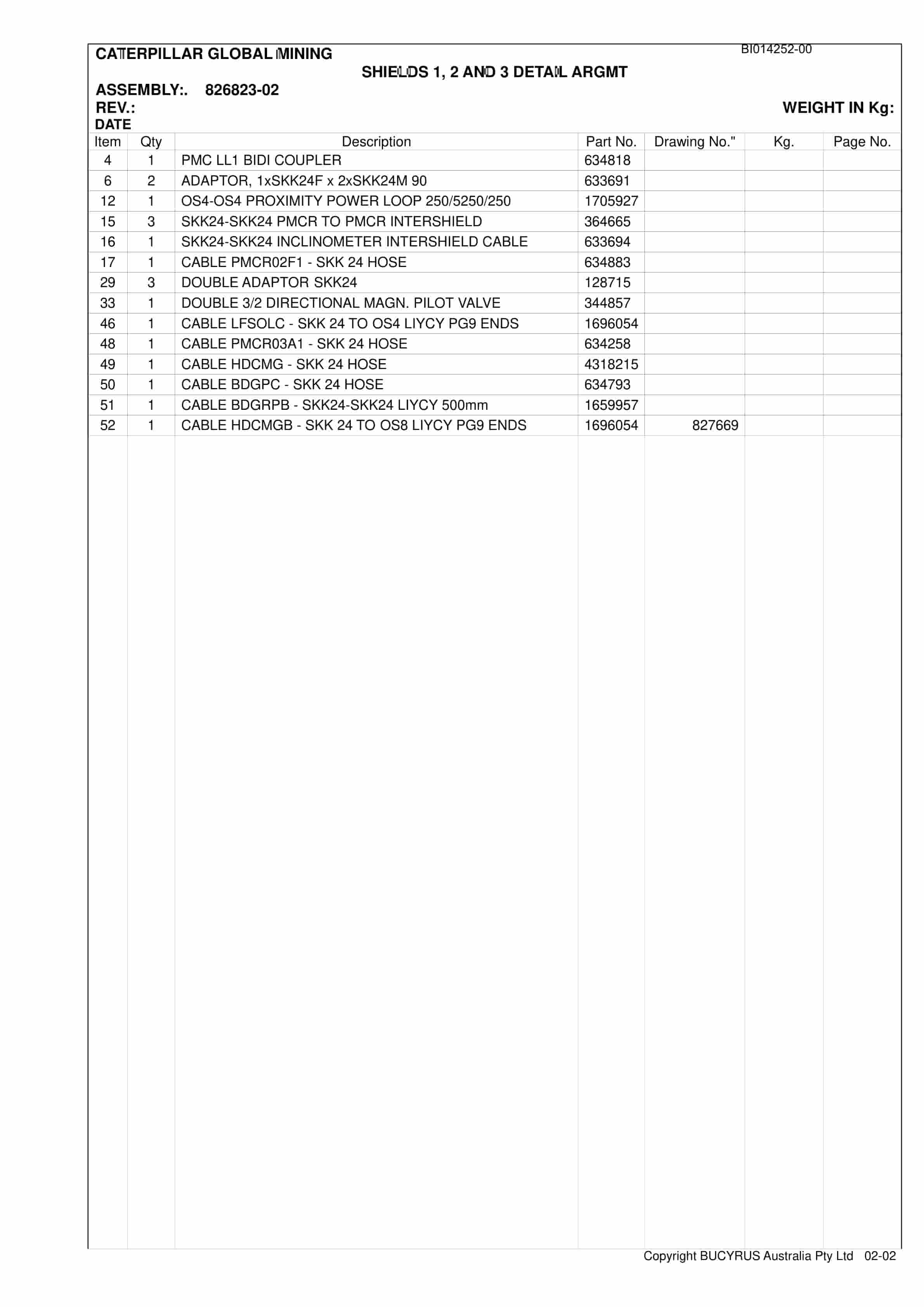 Caterpillar BMA Electrical Drawings Set 1 Parts Manual BI014252-00-5
