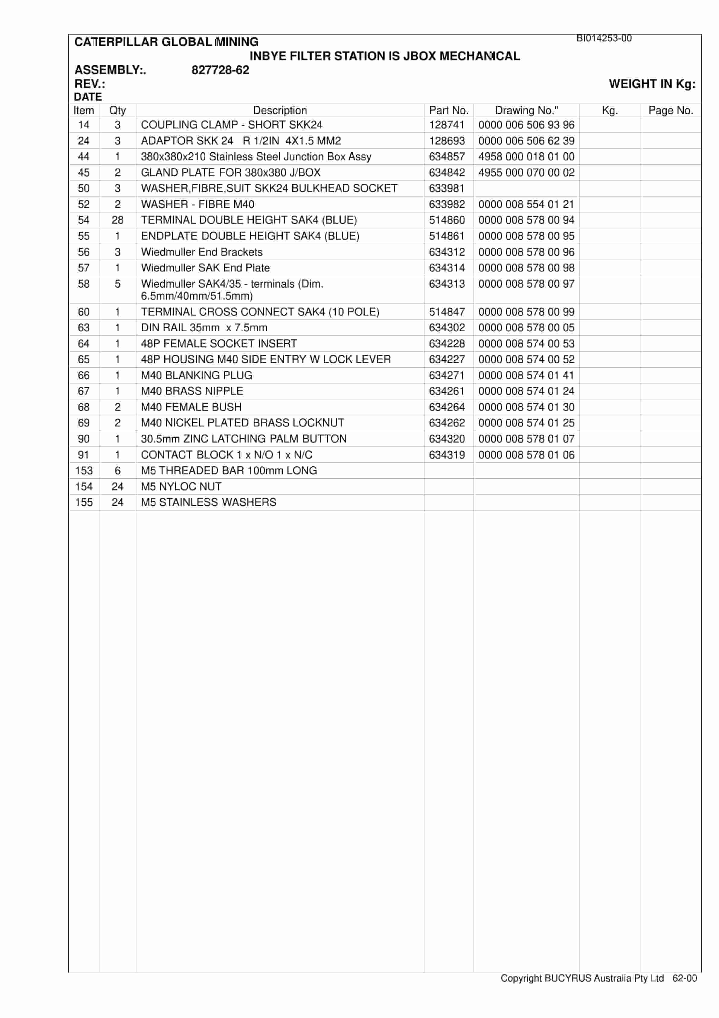 Caterpillar BMA Electrical Drawings Set 2 Parts Manual BI014253-00-3