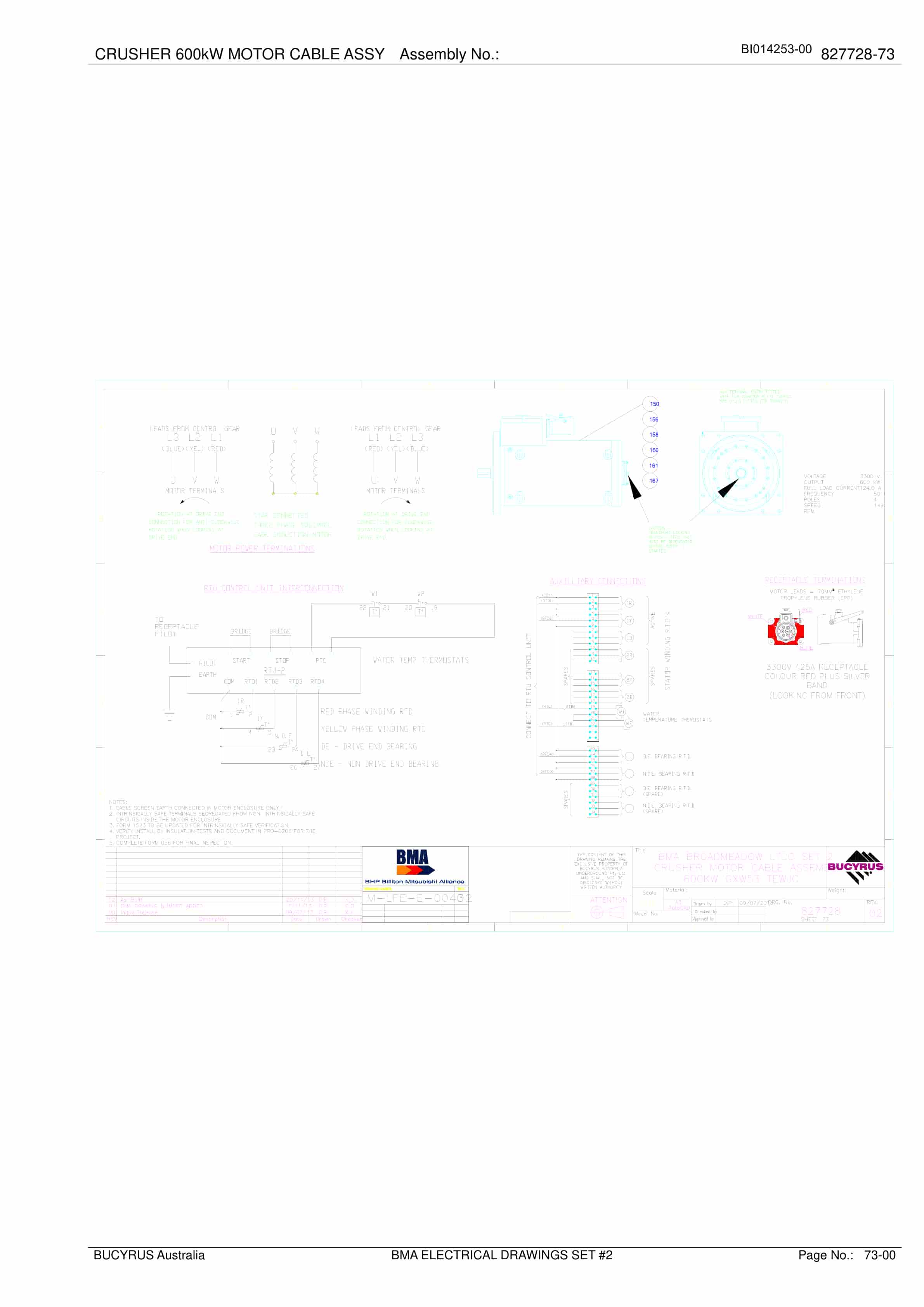 Caterpillar BMA Electrical Drawings Set 2 Parts Manual BI014253-00-4