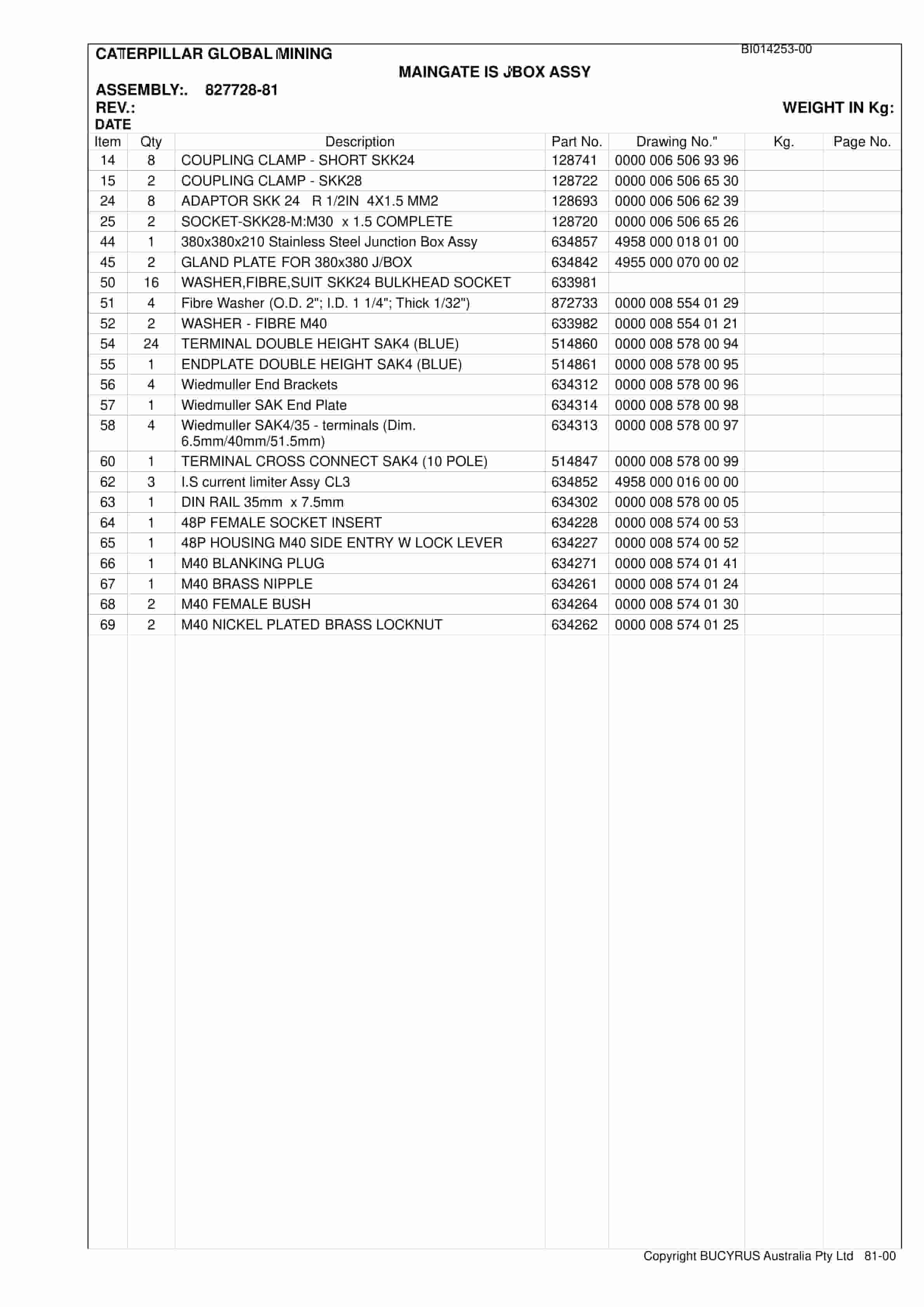 Caterpillar BMA Electrical Drawings Set 2 Parts Manual BI014253-00-5