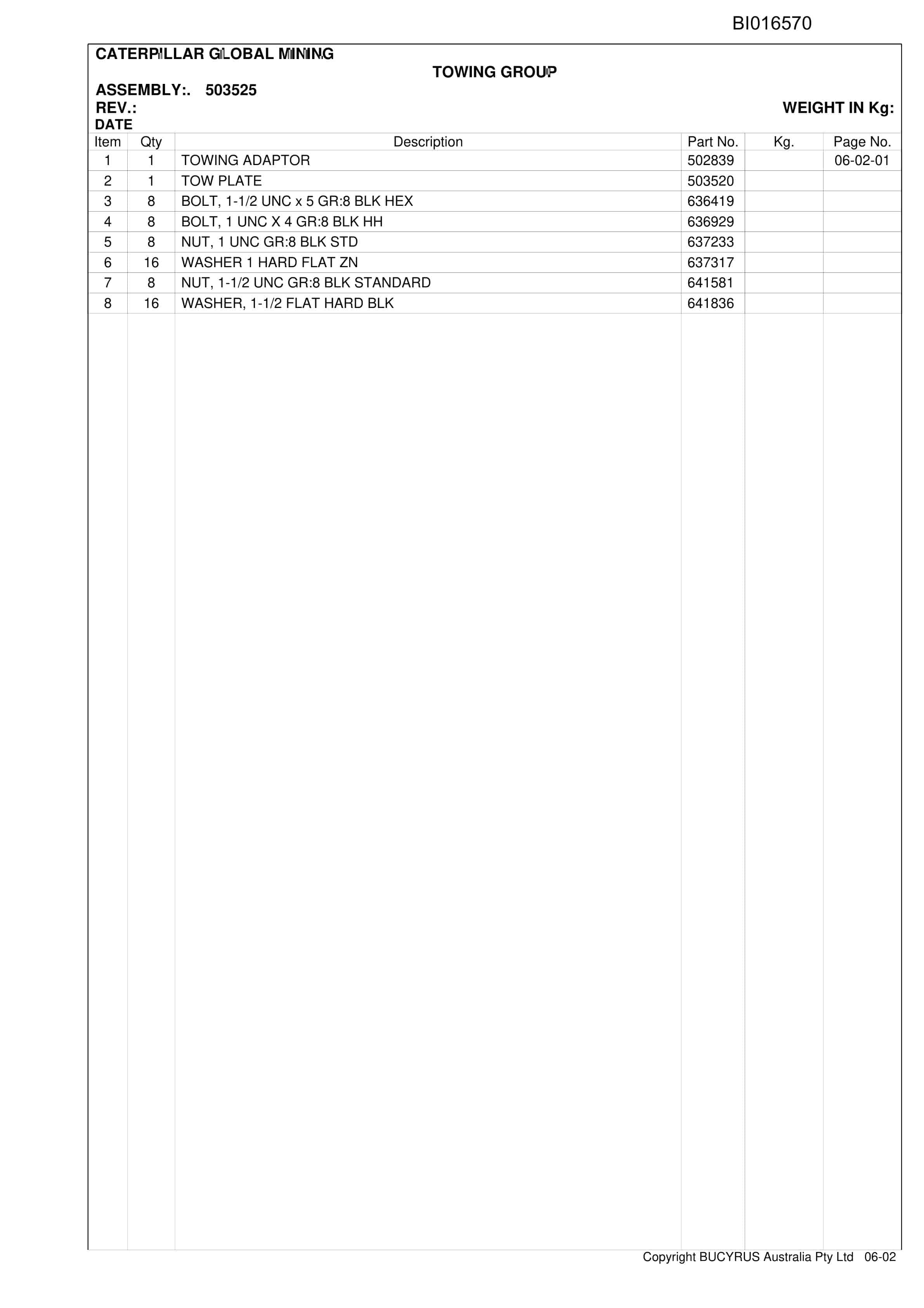 Caterpillar Broadmeadow SH150 Shield Trailer Parts Manual BI016570-2