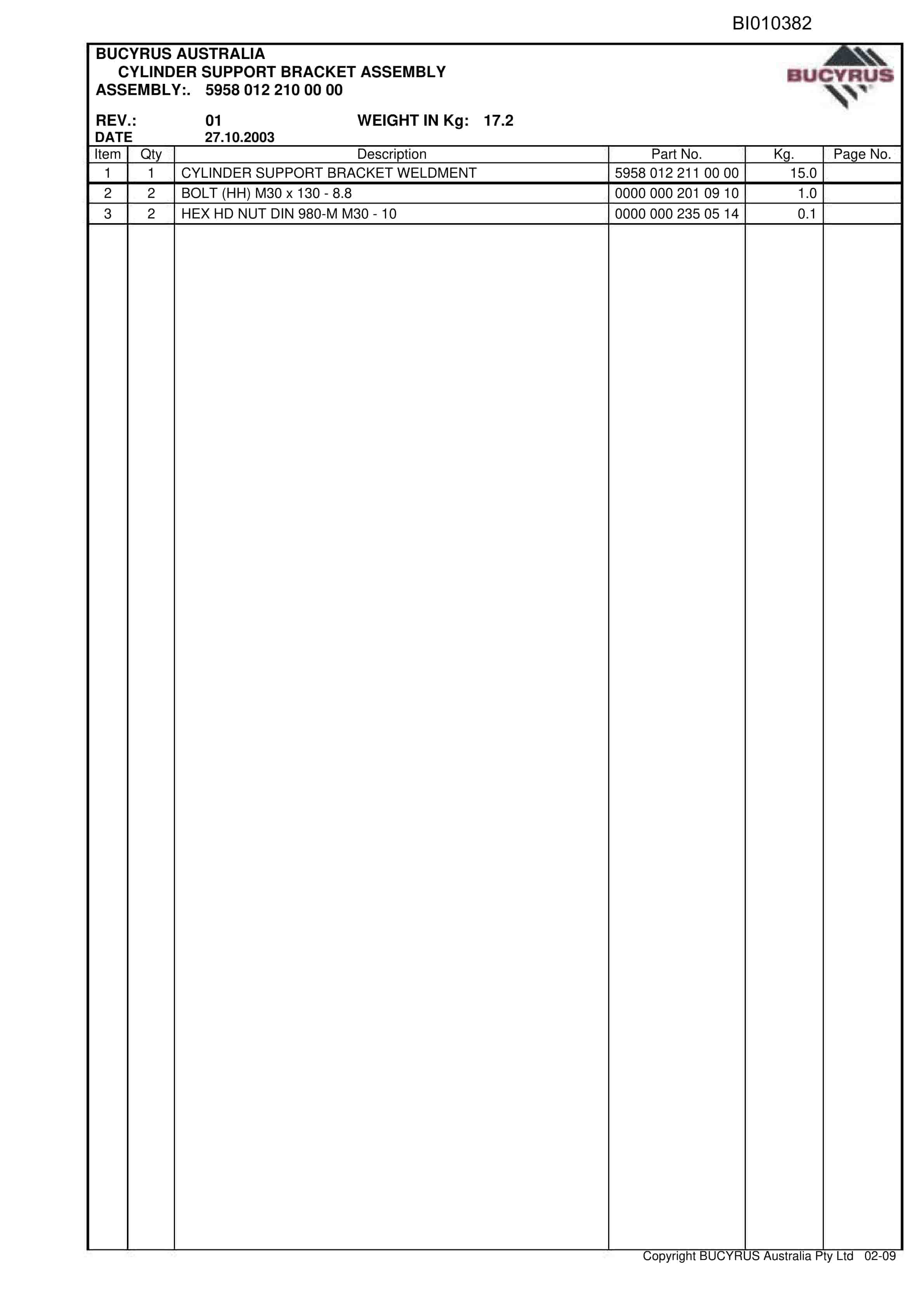 Caterpillar BSL Bundoora Set 2 2009 Parts Manual BI010382-3