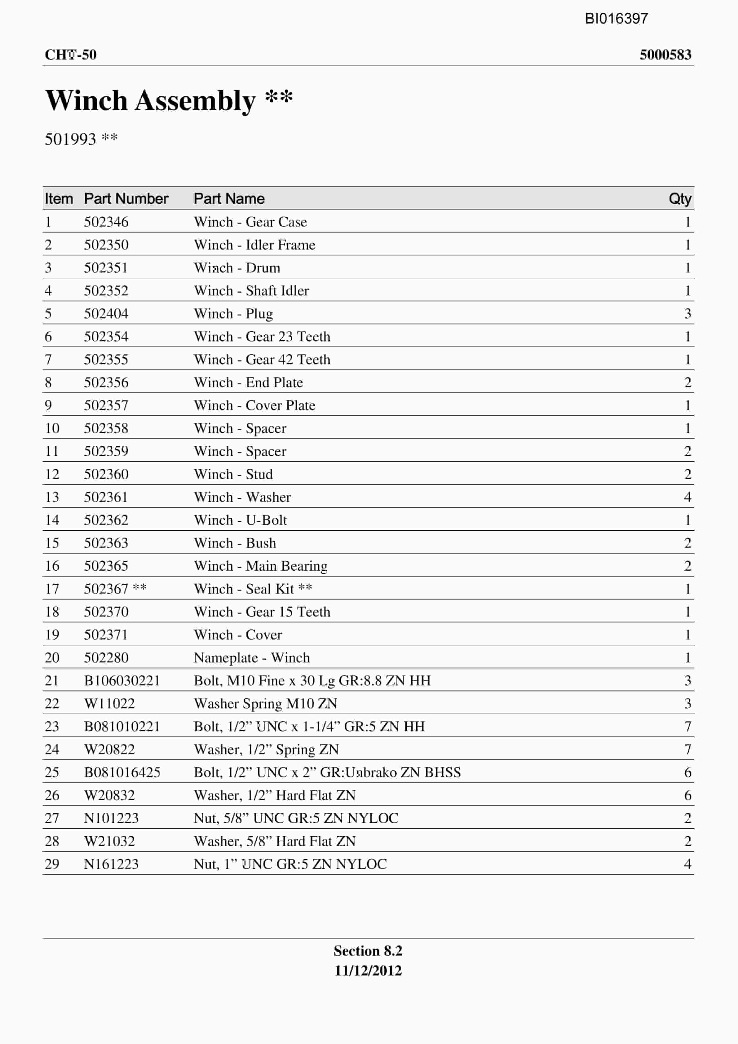 Caterpillar CHT-50 Parts Manual BI016397-5