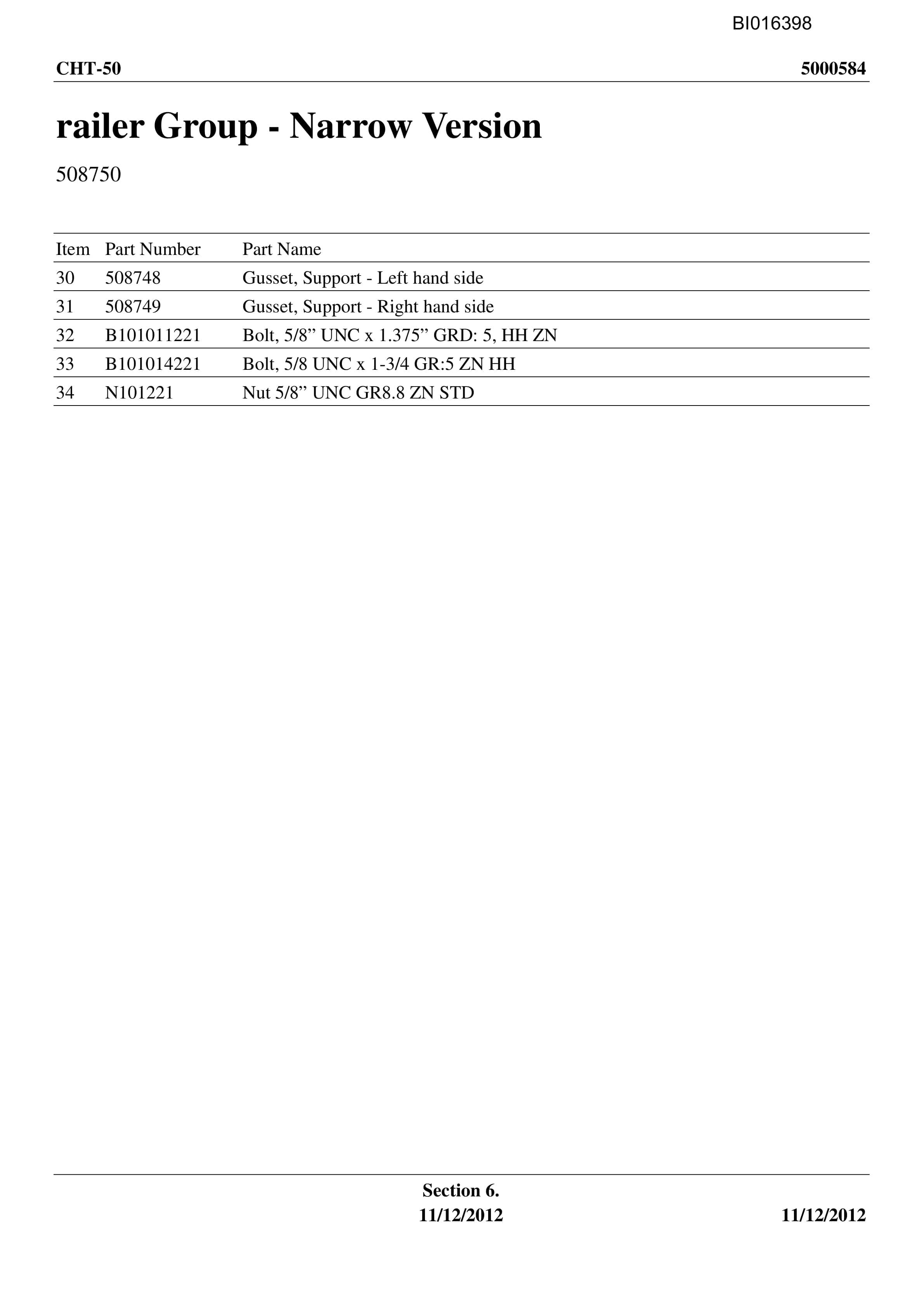 Caterpillar CHT-50 Parts Manual BI016398-2
