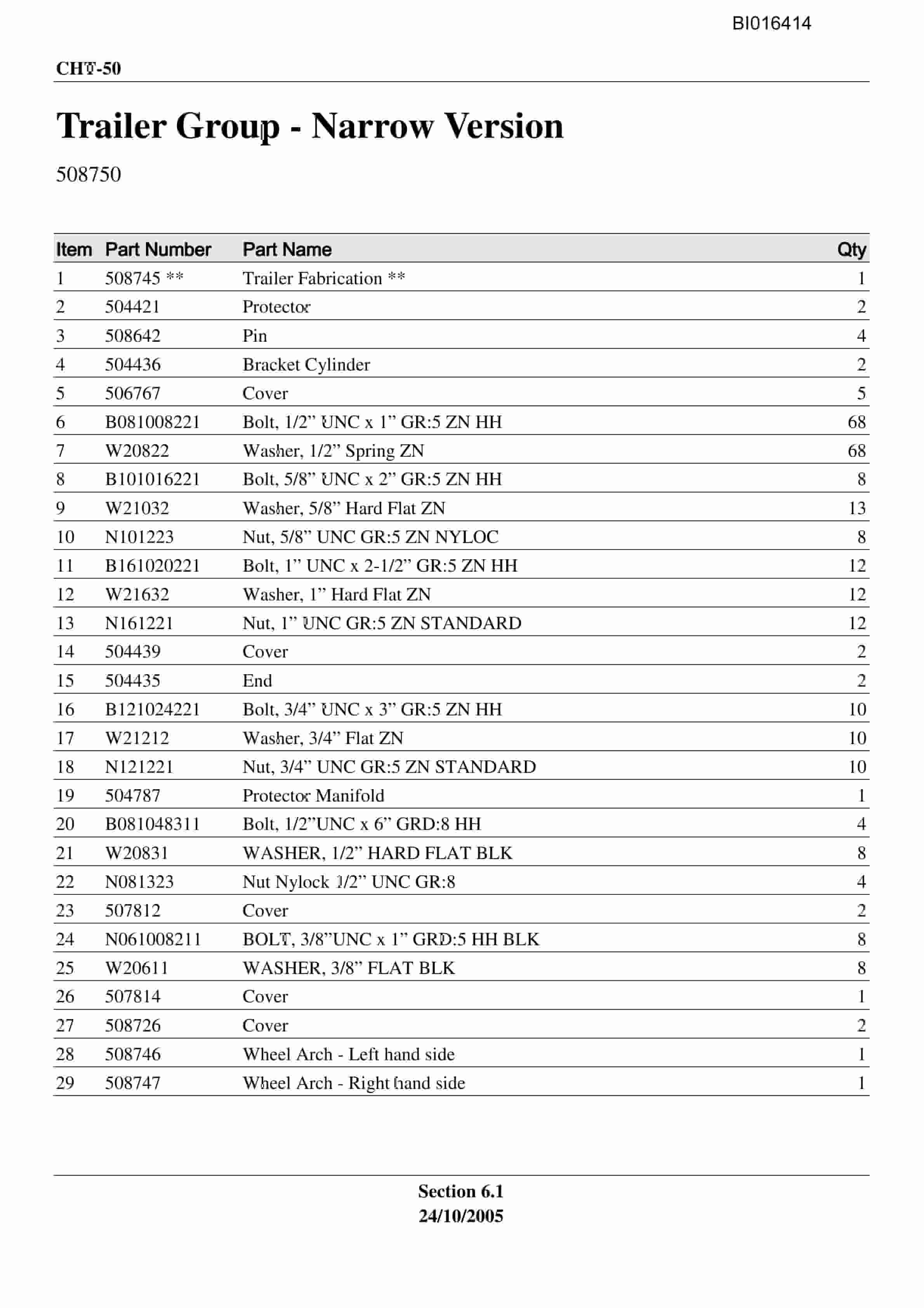 Caterpillar CHT-50 Parts Manual BI016414-2