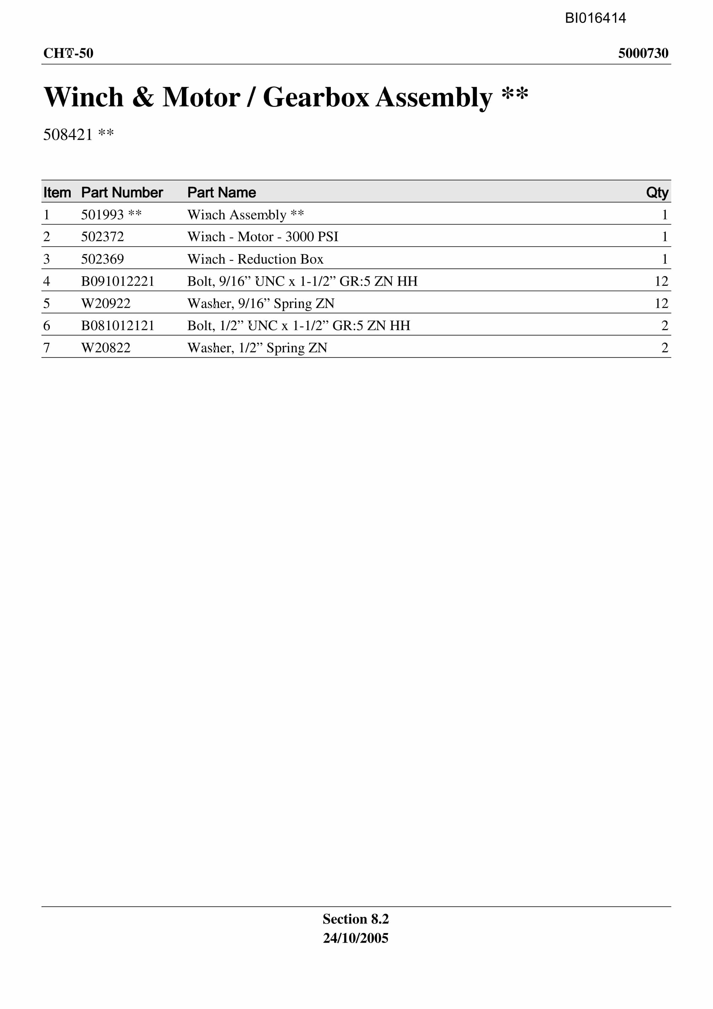 Caterpillar CHT-50 Parts Manual BI016414-5
