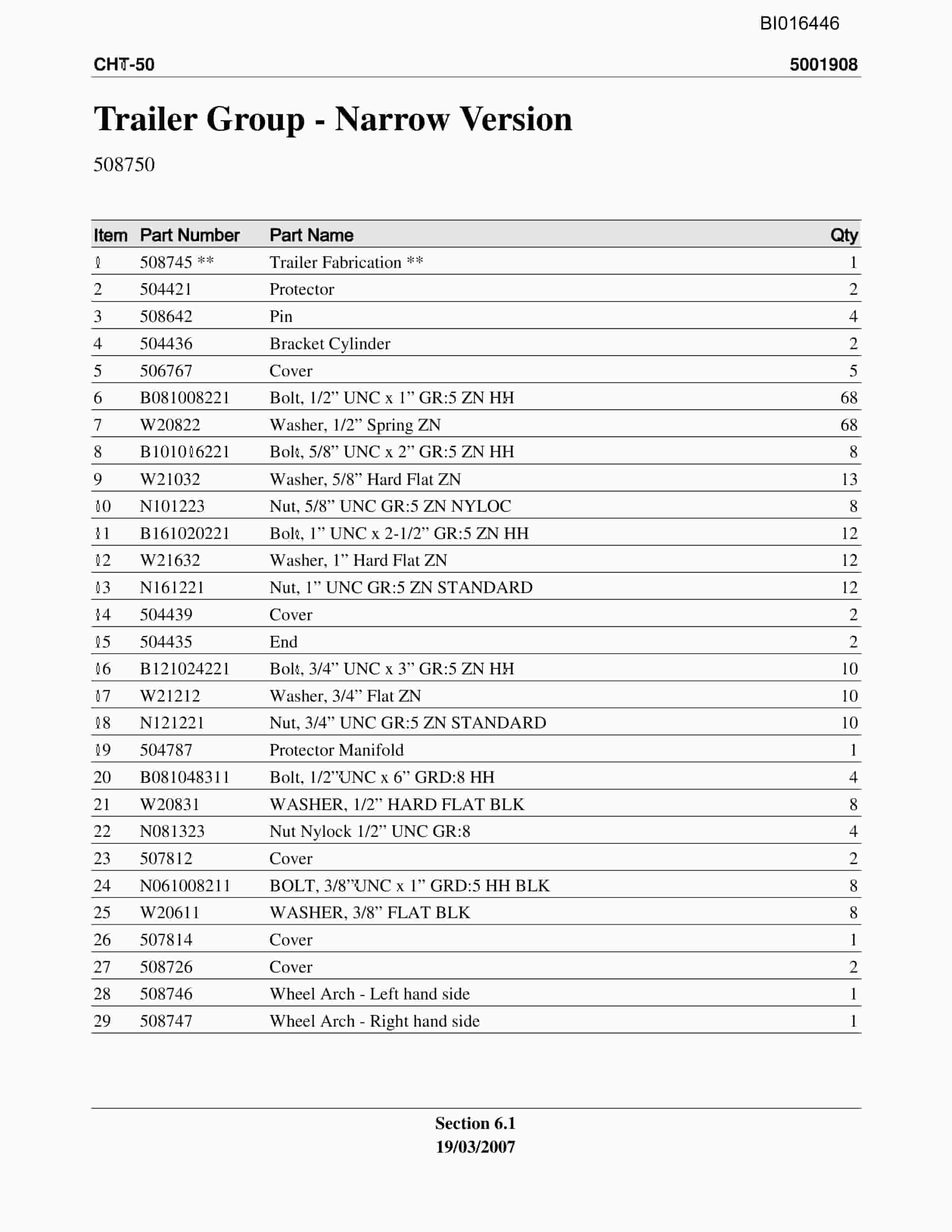 Caterpillar CHT-50 Parts Manual BI016446-2