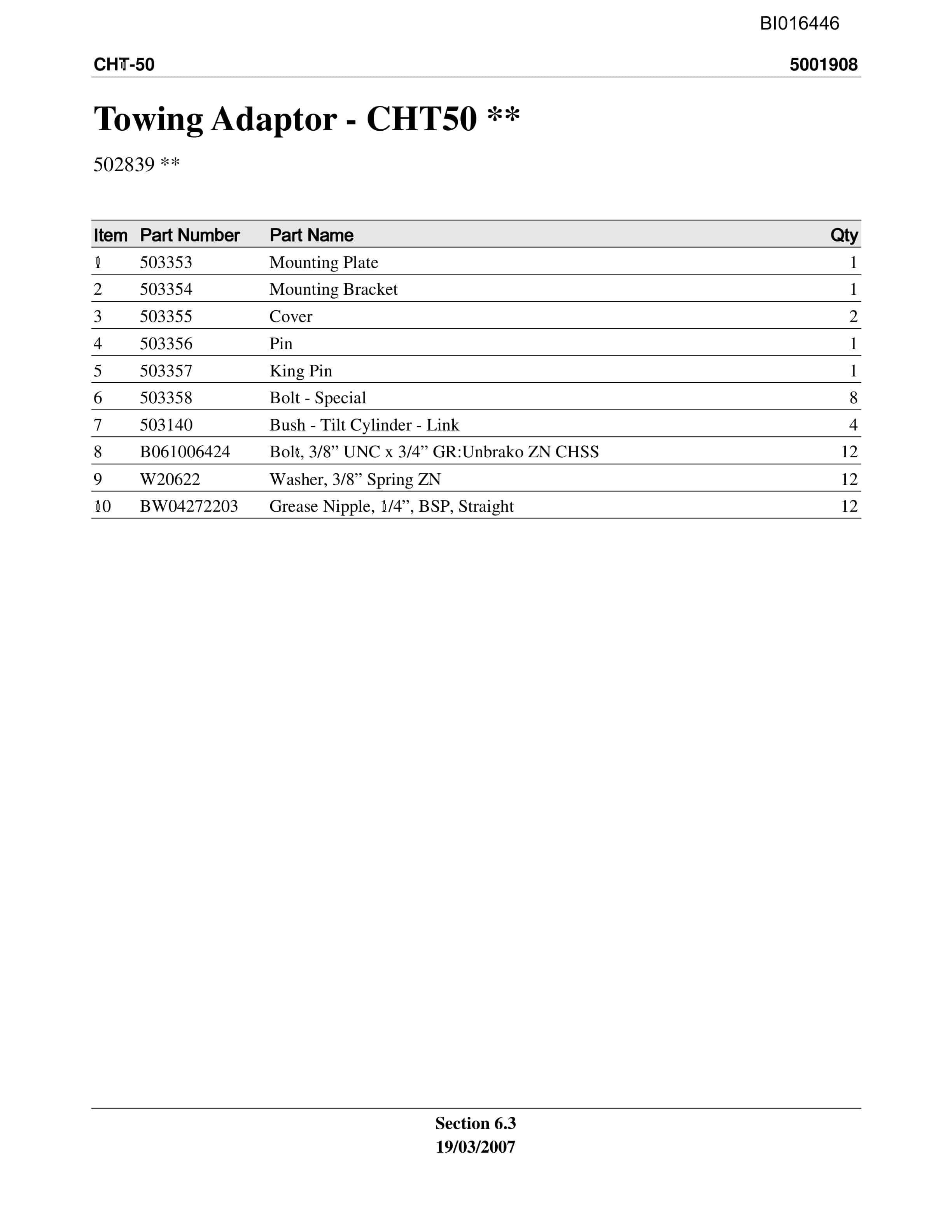 Caterpillar CHT-50 Parts Manual BI016446-3