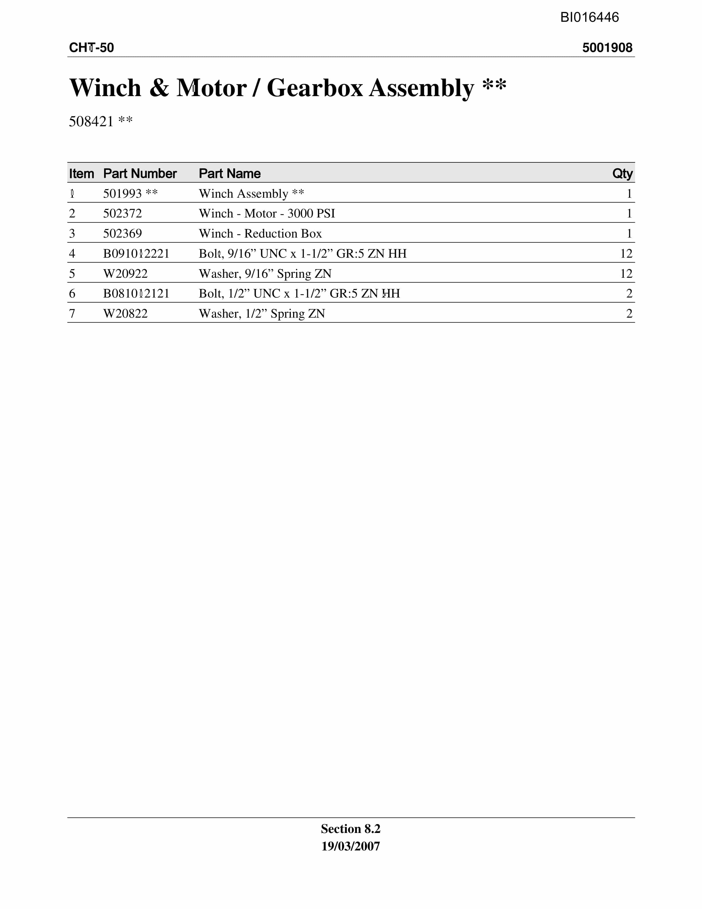Caterpillar CHT-50 Parts Manual BI016446-5