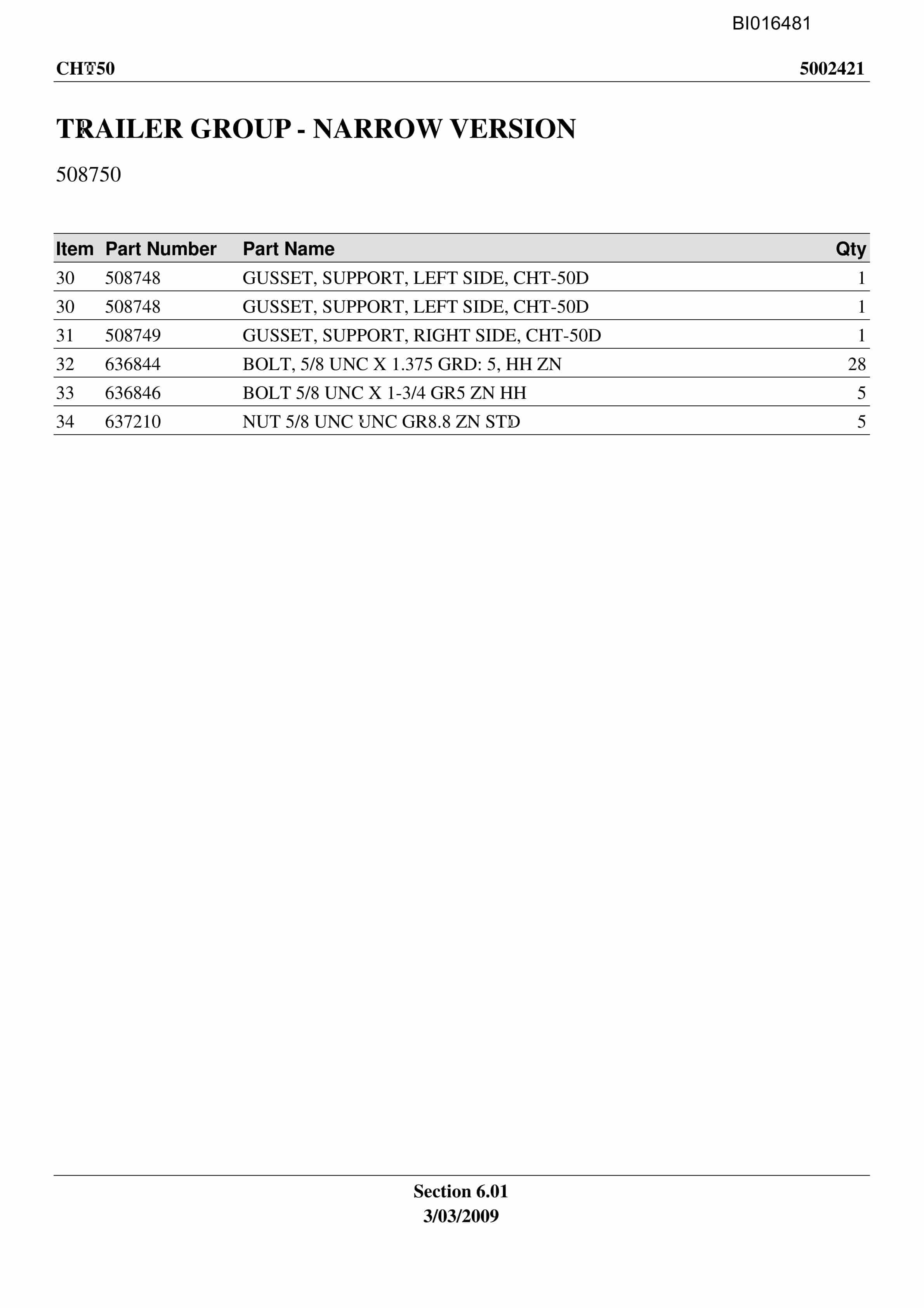Caterpillar CHT-50 Parts Manual BI016481-2
