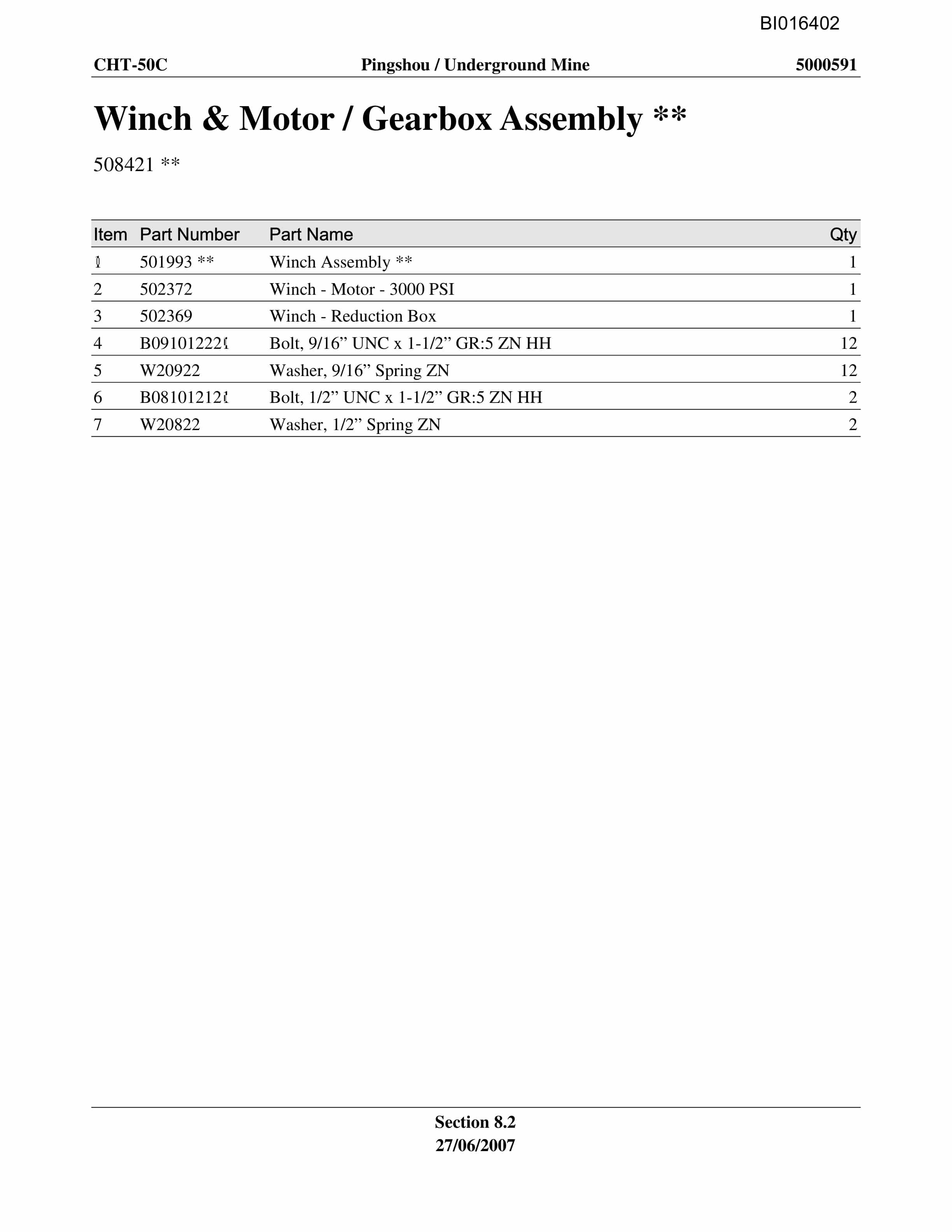 Caterpillar CHT-50C Parts Manual BI016402-4
