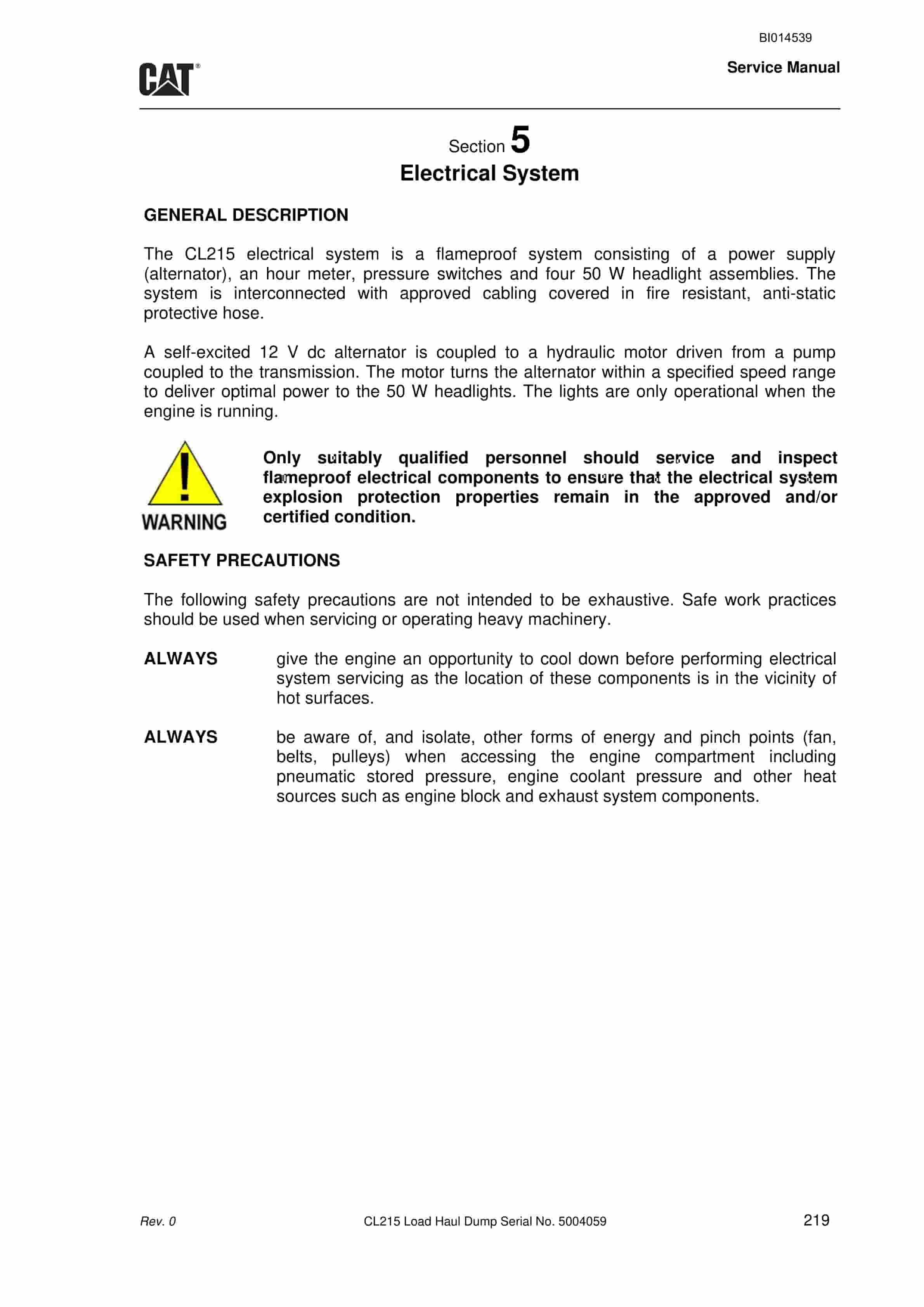 Caterpillar CL215 Load Haul Dump Service Manual BI014539 4 Caterpillar CL215 Load Haul Dump Service Manual BI014539 - Image 4