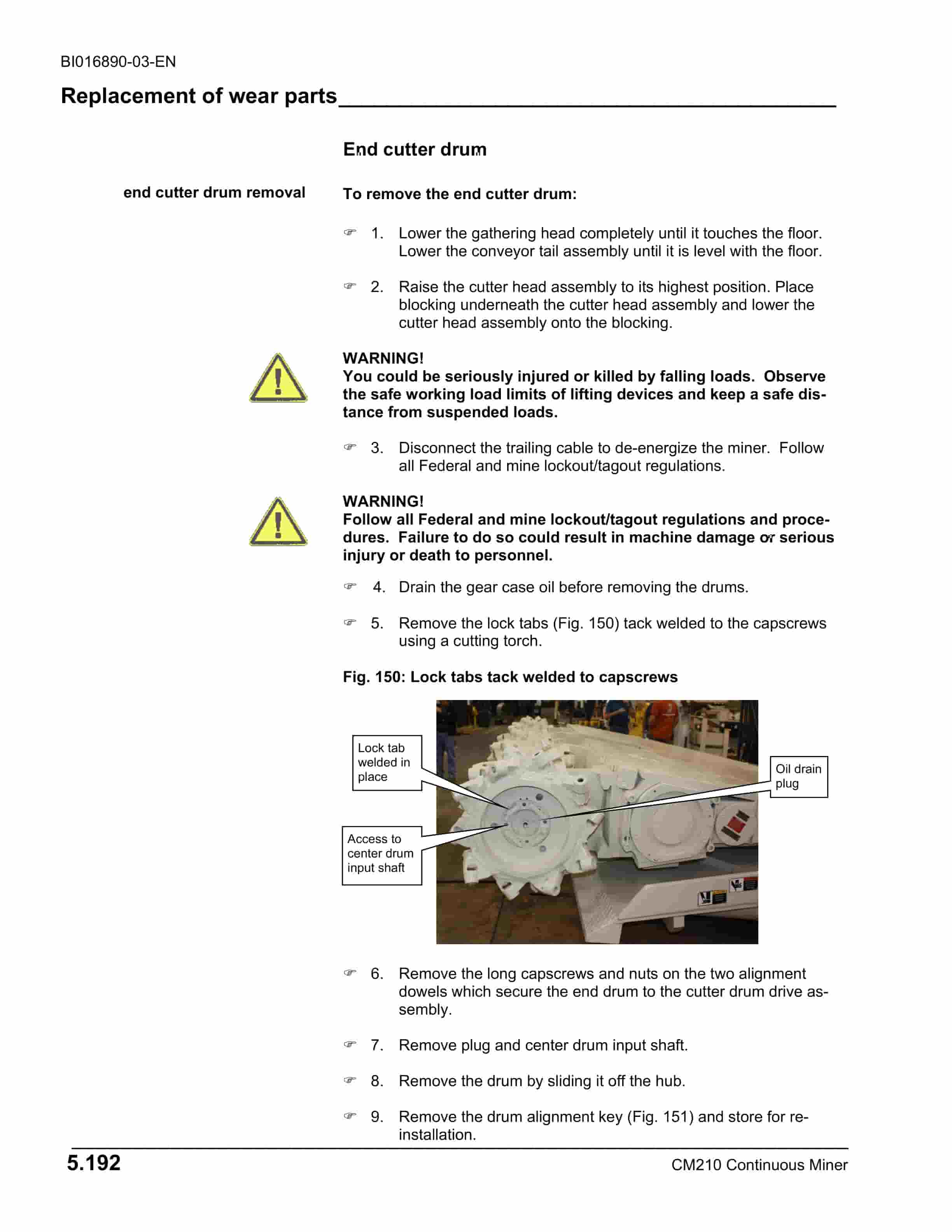 Caterpillar CM210 Continuous Miner Operation And Maintenance Manual BI016890-03-EN-3