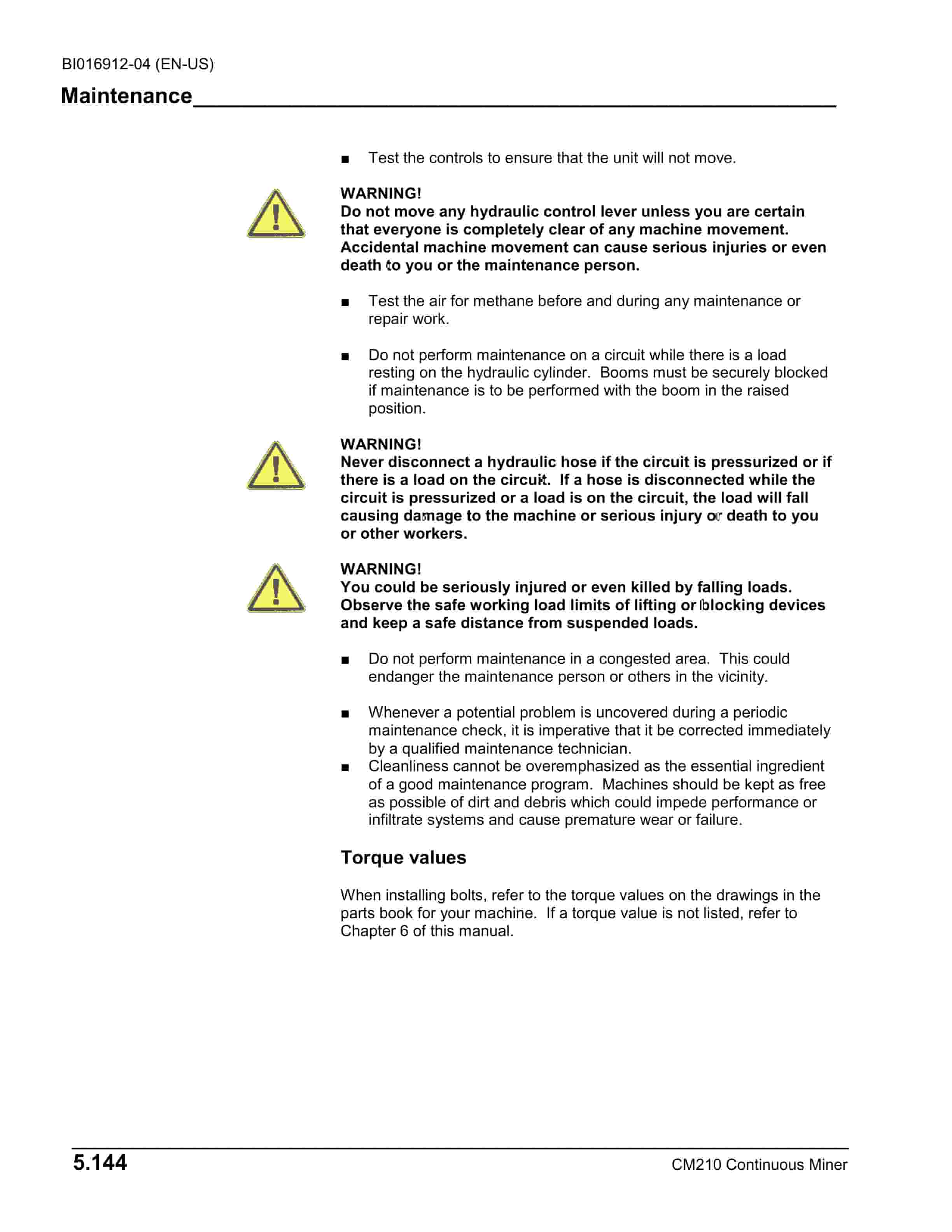 Caterpillar CM210 Continuous Miner Operation And Maintenance Manual BI016912-04-2