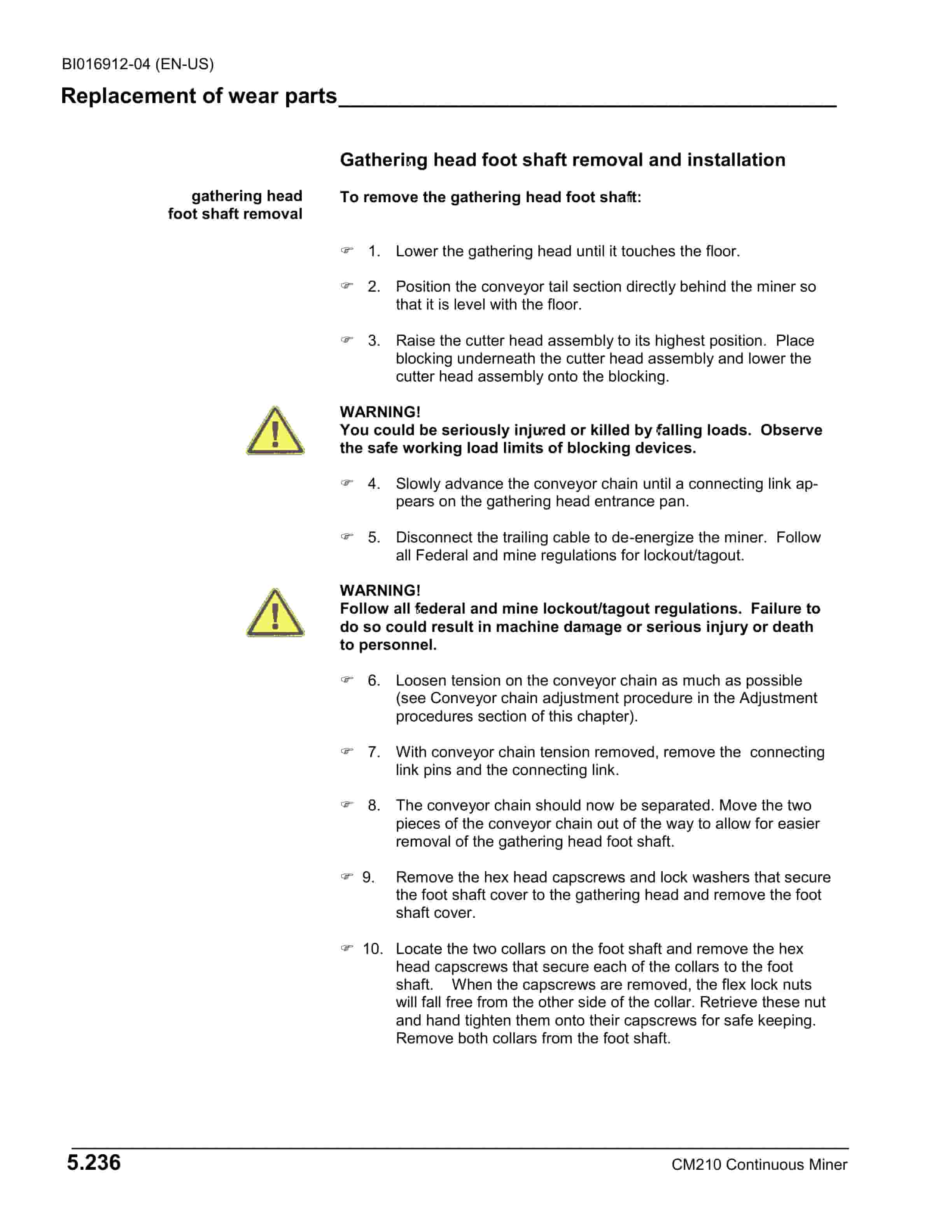 Caterpillar CM210 Continuous Miner Operation And Maintenance Manual BI016912-04-4