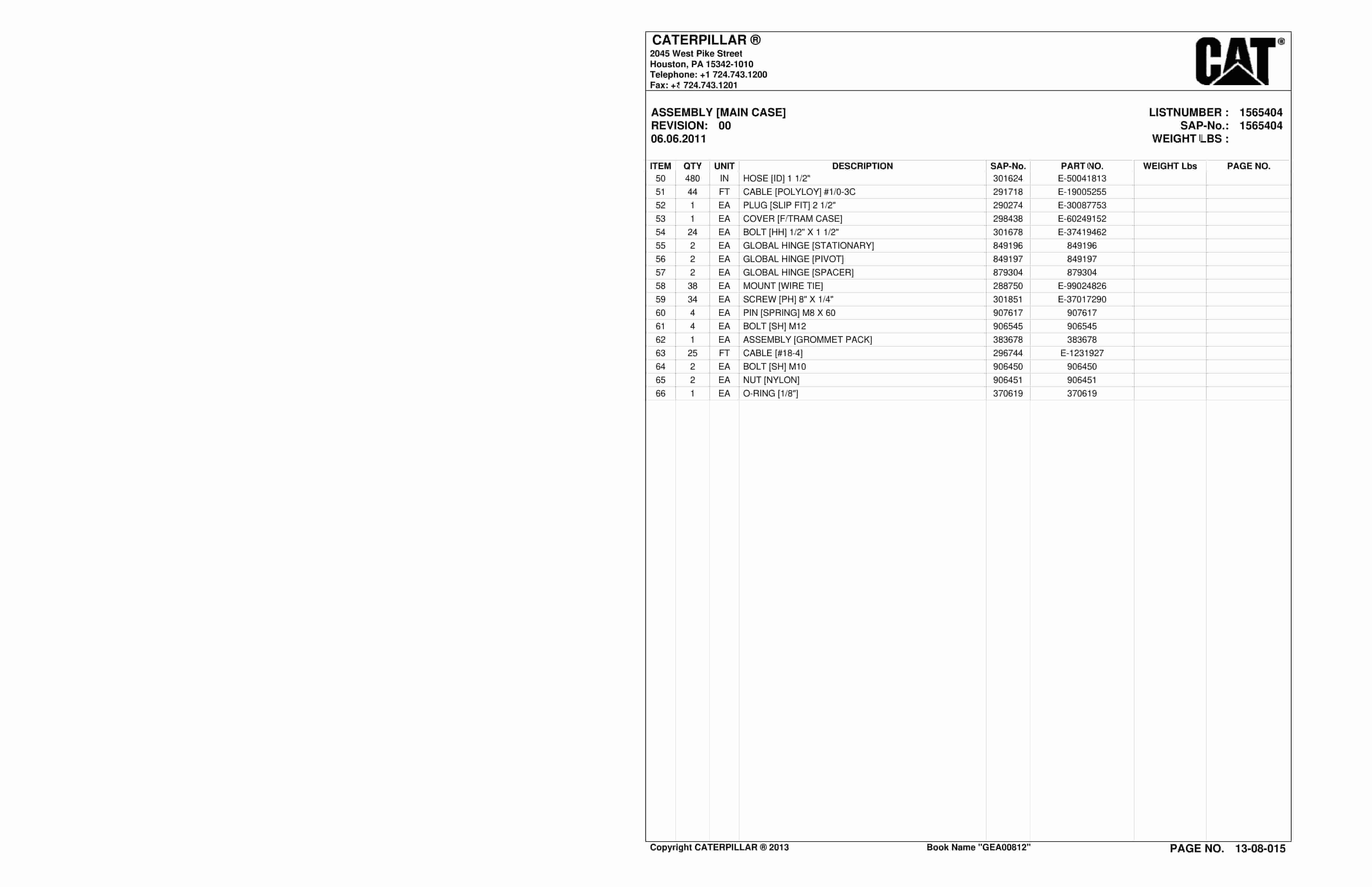 Caterpillar CM210 Continuous Miner Parts Manual BI016868-5