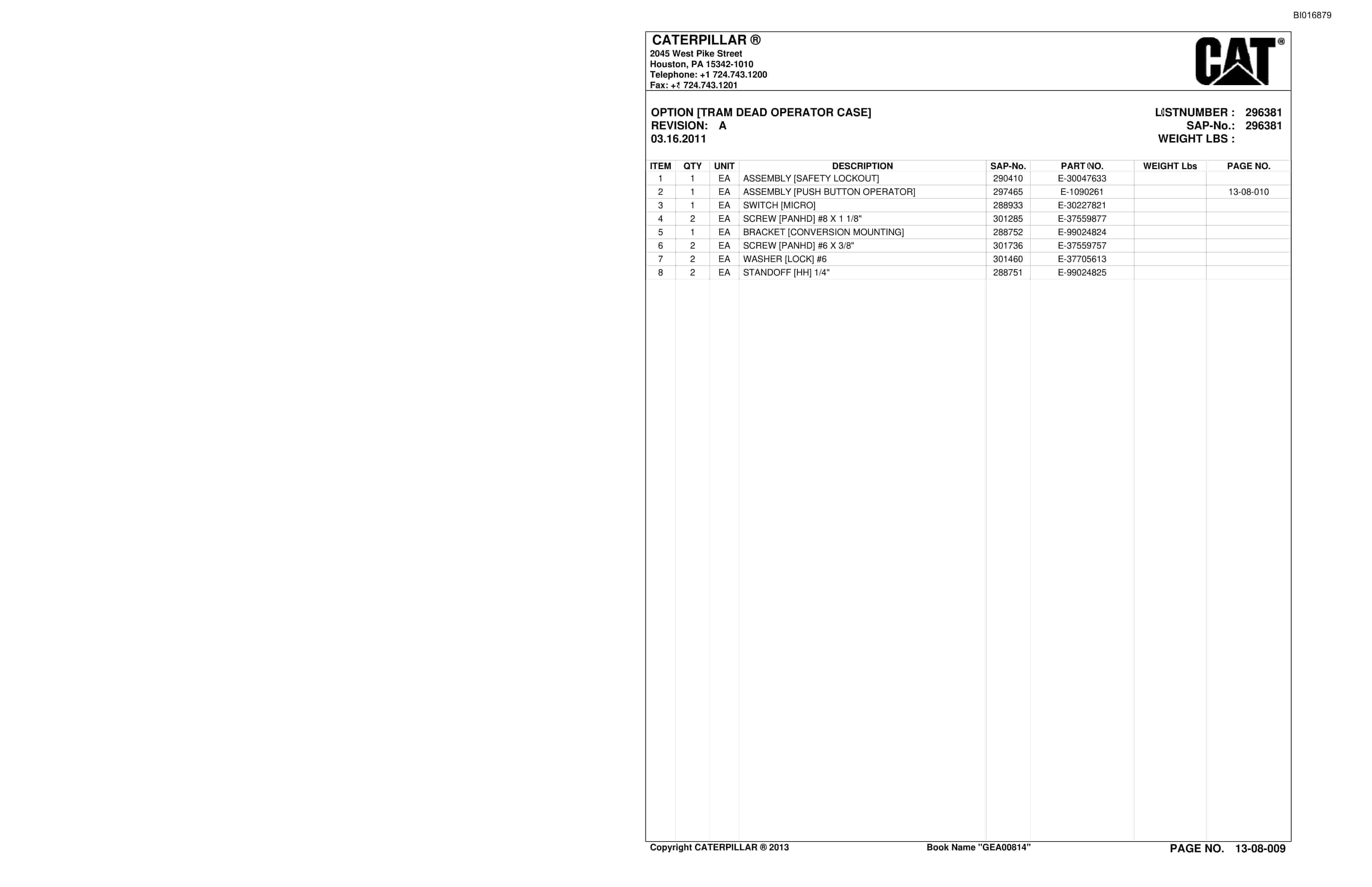 Caterpillar CM210 NP Continuous Miner Parts Manual BI016879-4