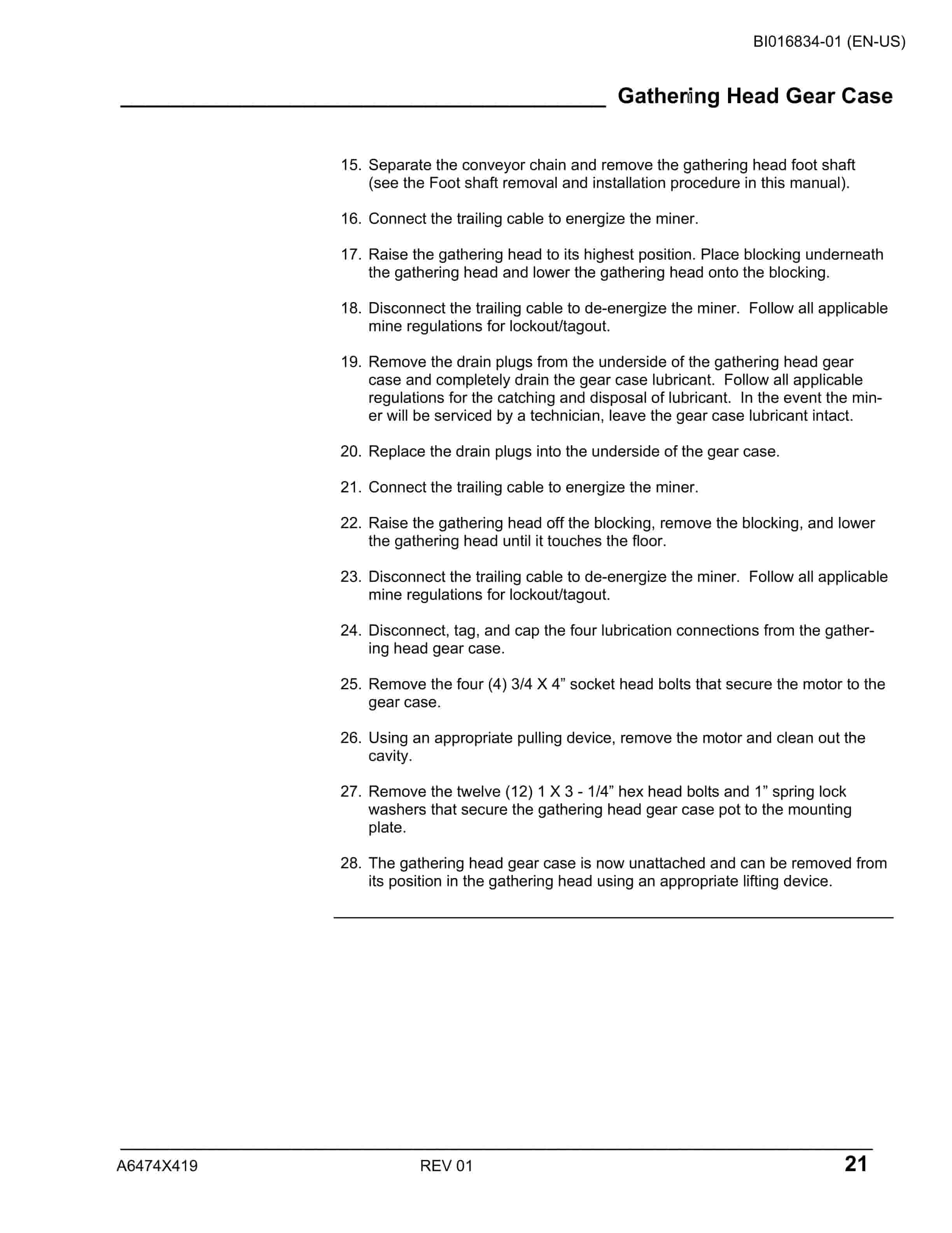 Caterpillar CM230 Continuous Miner Operation And Maintenance Manual BI016834-01-2
