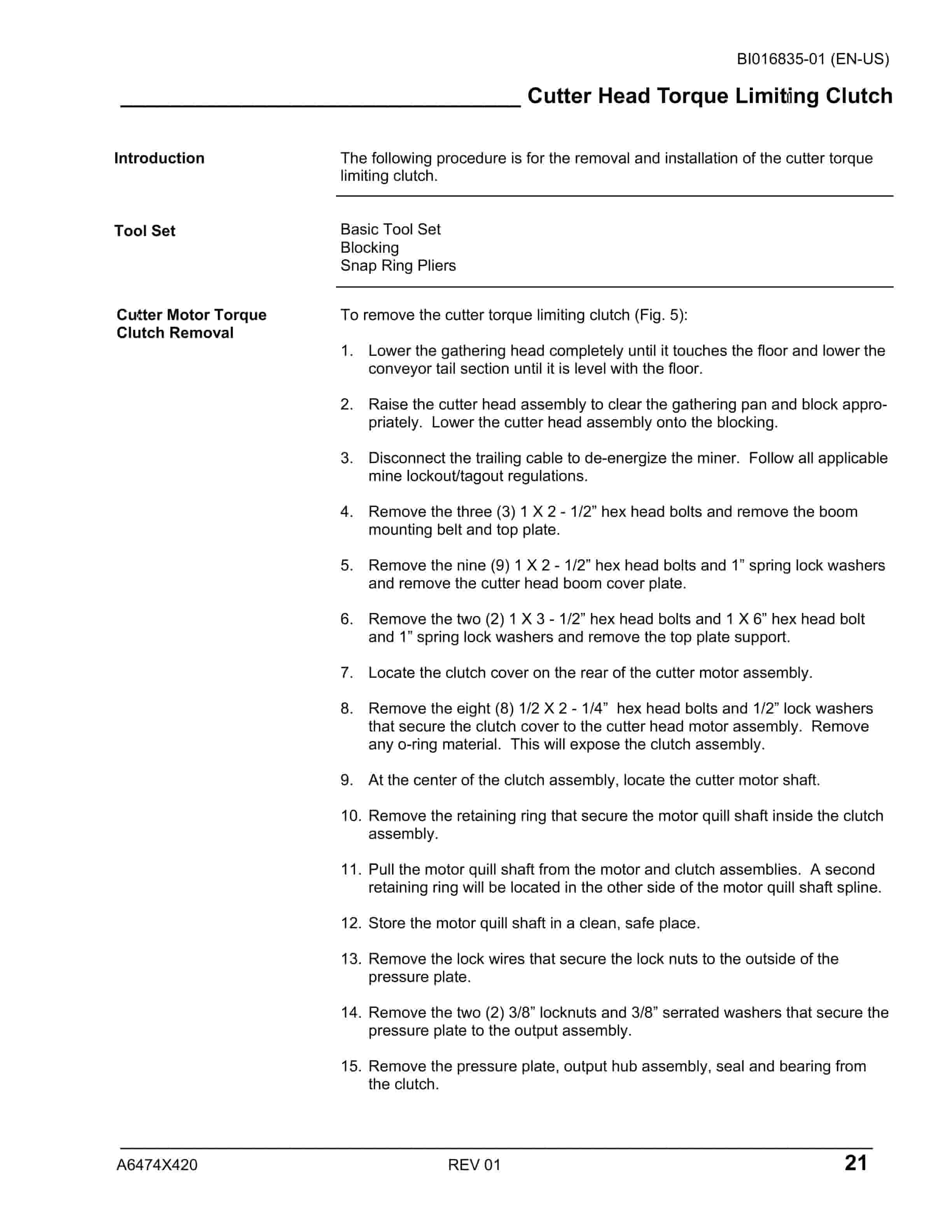 Caterpillar CM230 Continuous Miner Operation And Maintenance Manual BI016835-01-2