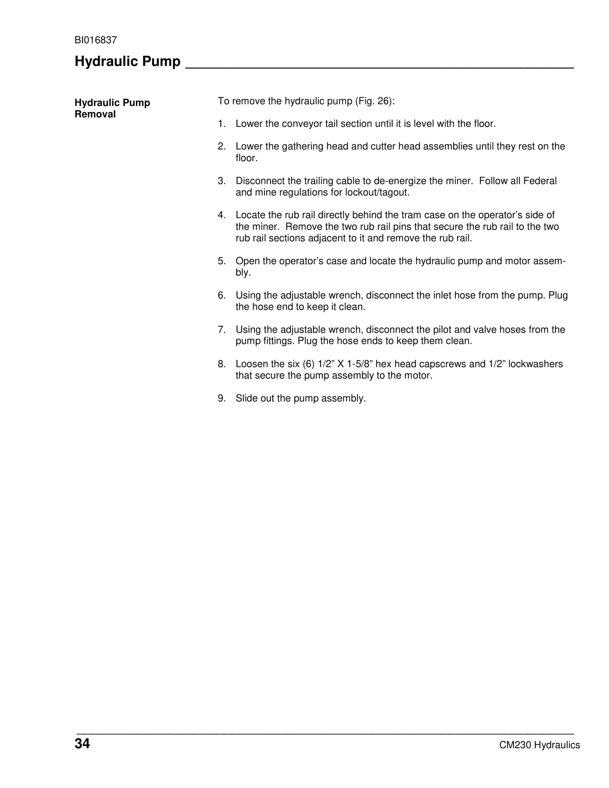 Caterpillar CM230 Continuous Miner Operation And Maintenance Manual BI016837-2