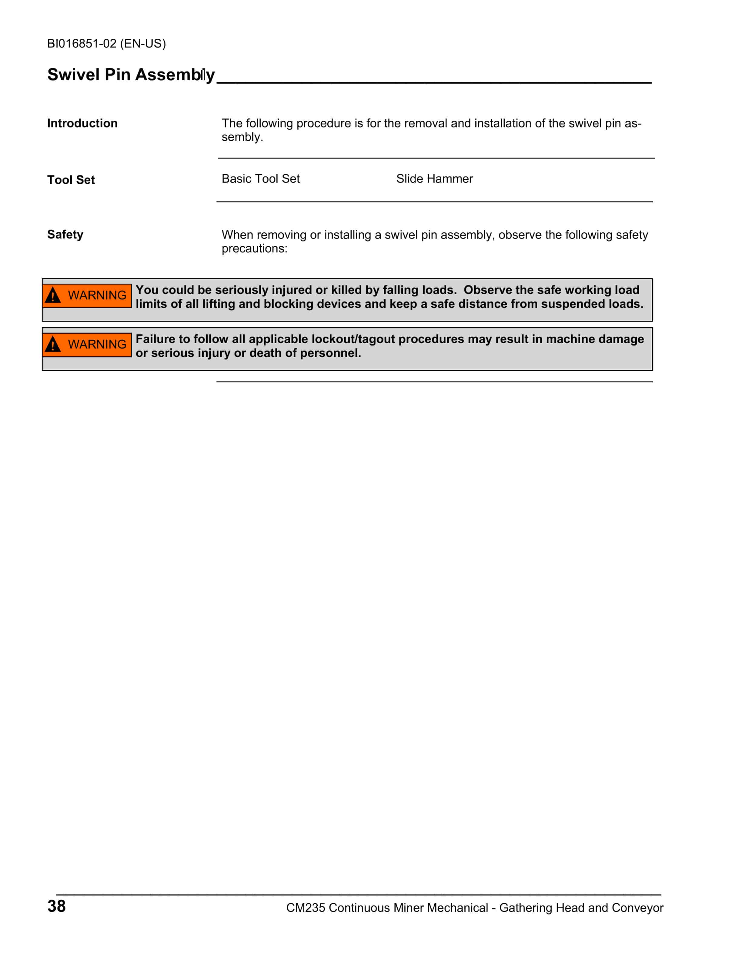 Caterpillar CM235 Continuous Miner Operation And Maintenance Manual BI016851-02-5