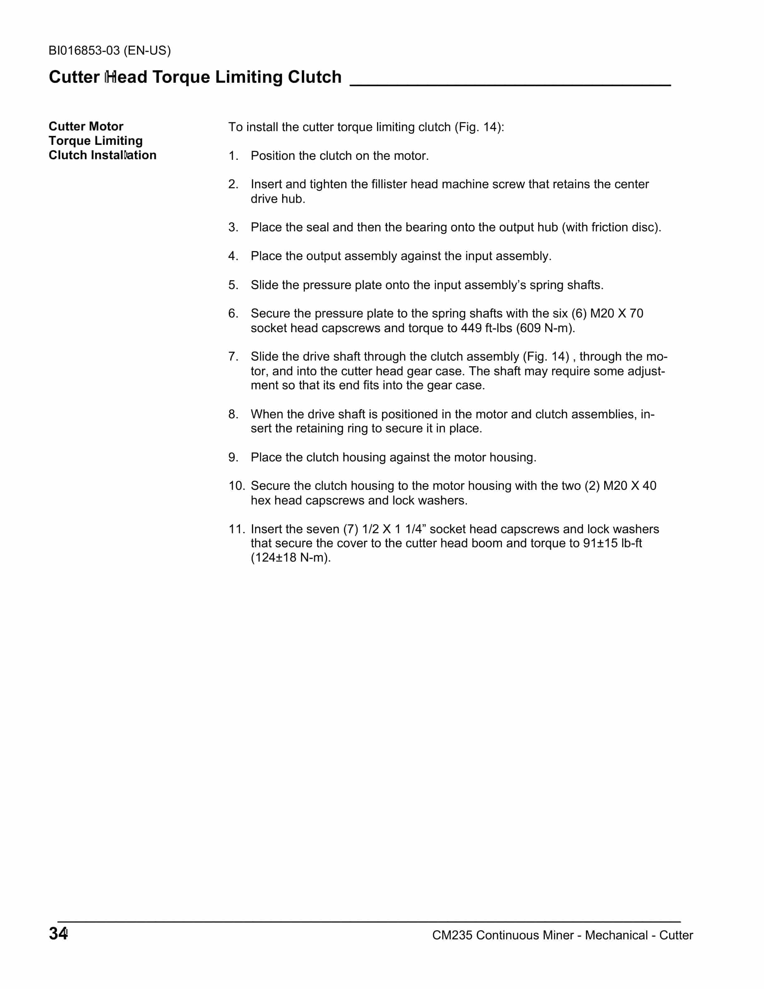 Caterpillar CM235 Continuous Miner Operation And Maintenance Manual BI016853-03-5