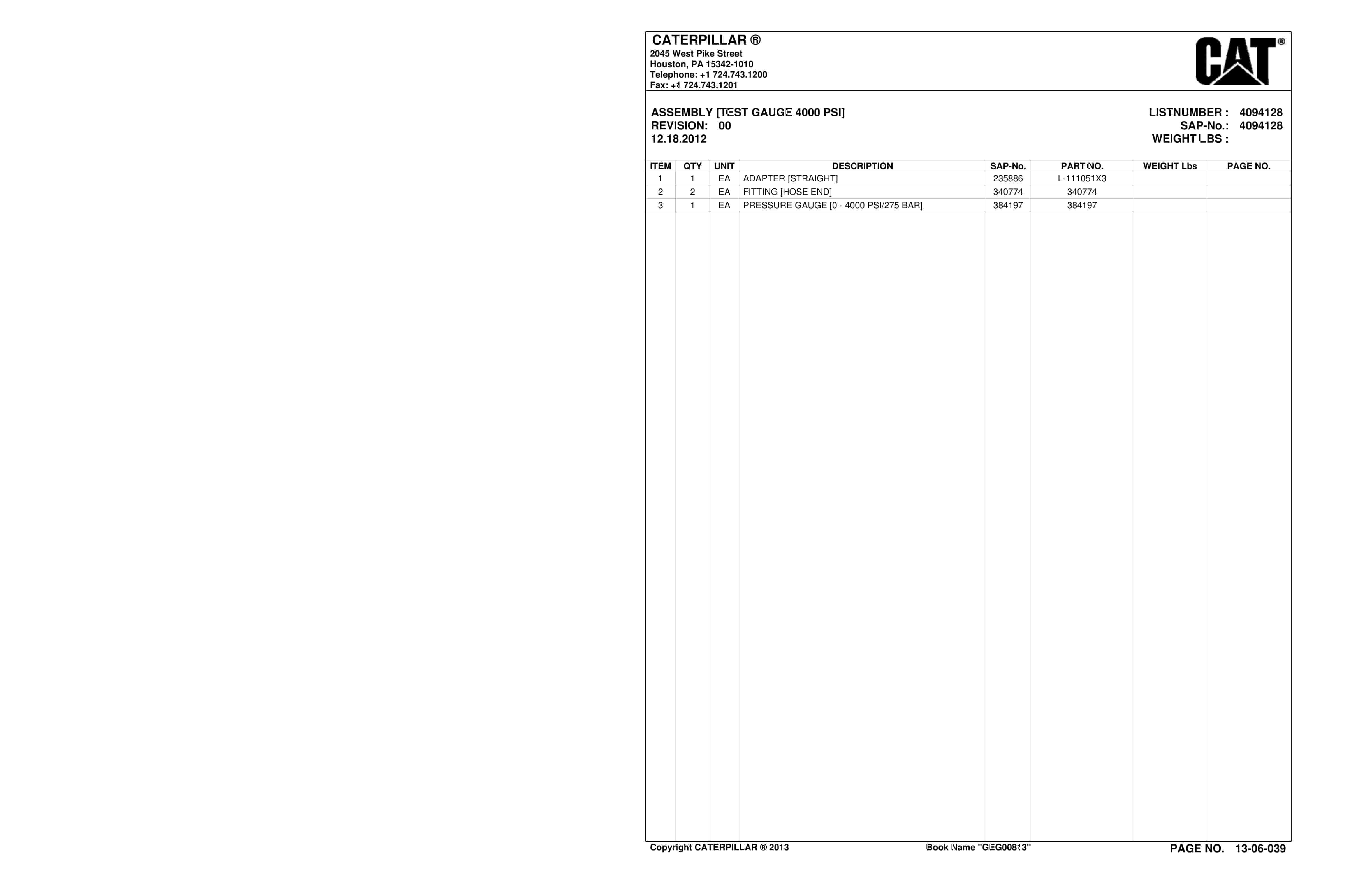 Caterpillar CM235 Continuous Miner Parts Manual BI016931-4