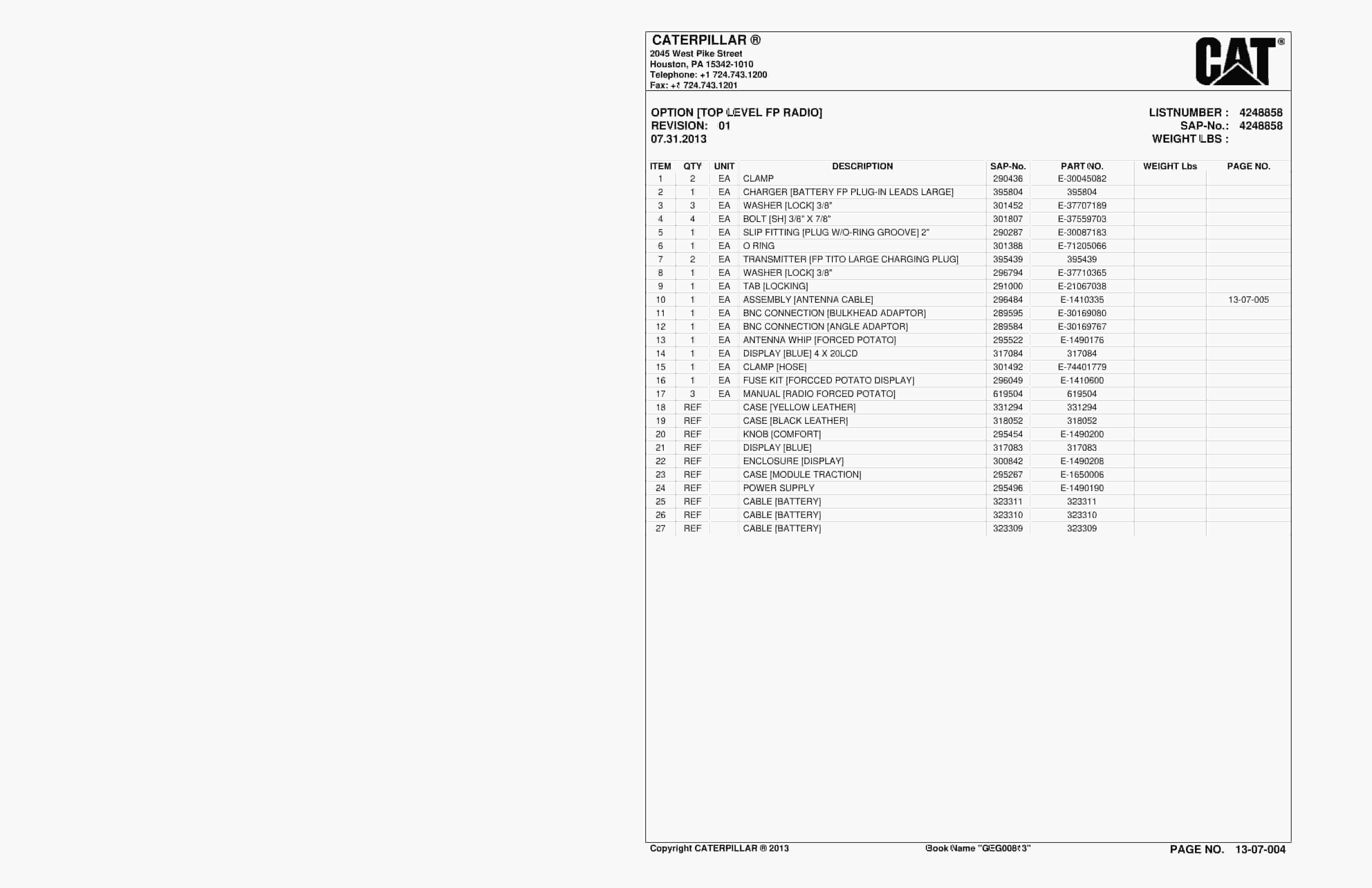 Caterpillar CM235 Continuous Miner Parts Manual BI016931-5