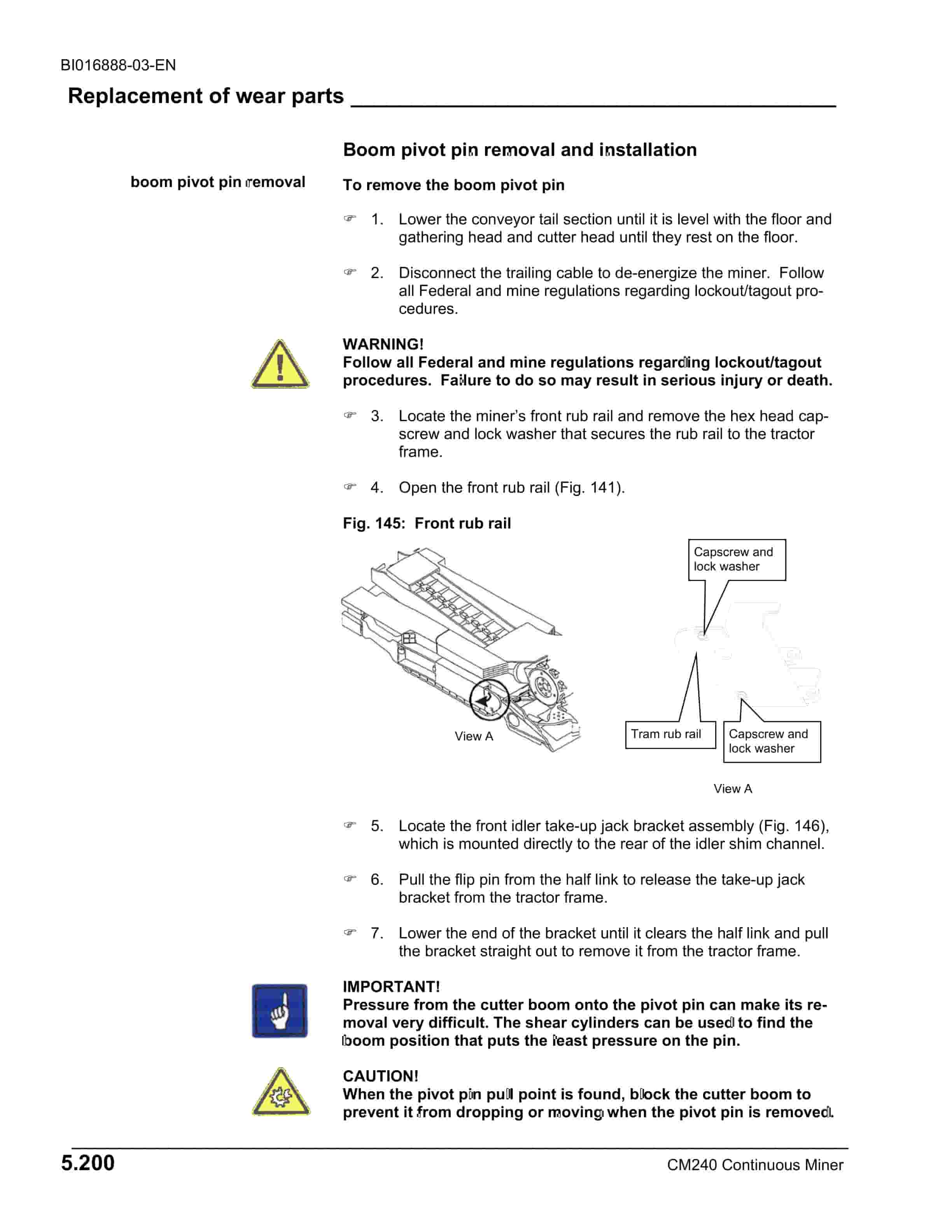 Caterpillar CM240 Continuous Miner Operation And Maintenance Manual BI016888-03-EN-3