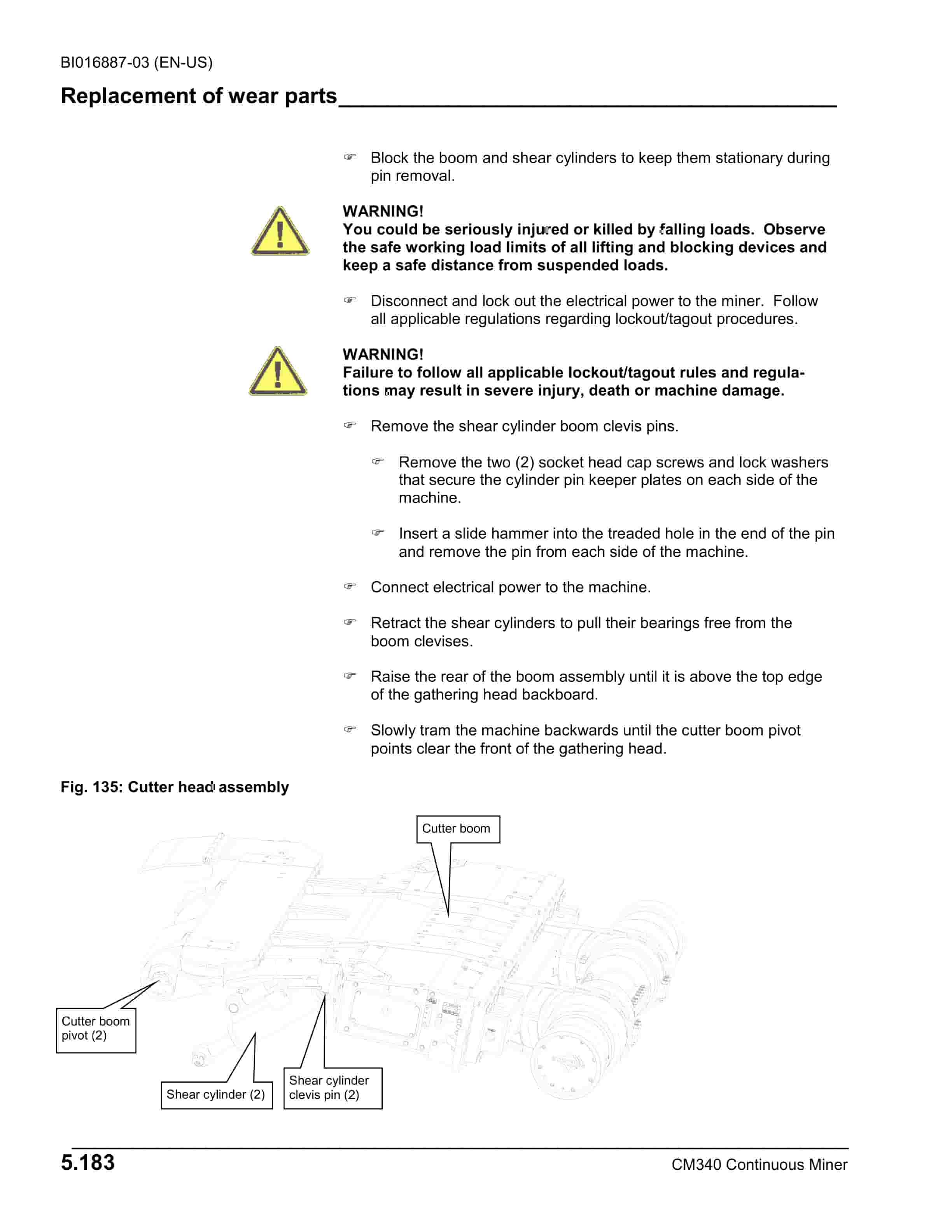 Caterpillar CM340 Continuous Miner Operation And Maintenance Manual BI016887-03-3