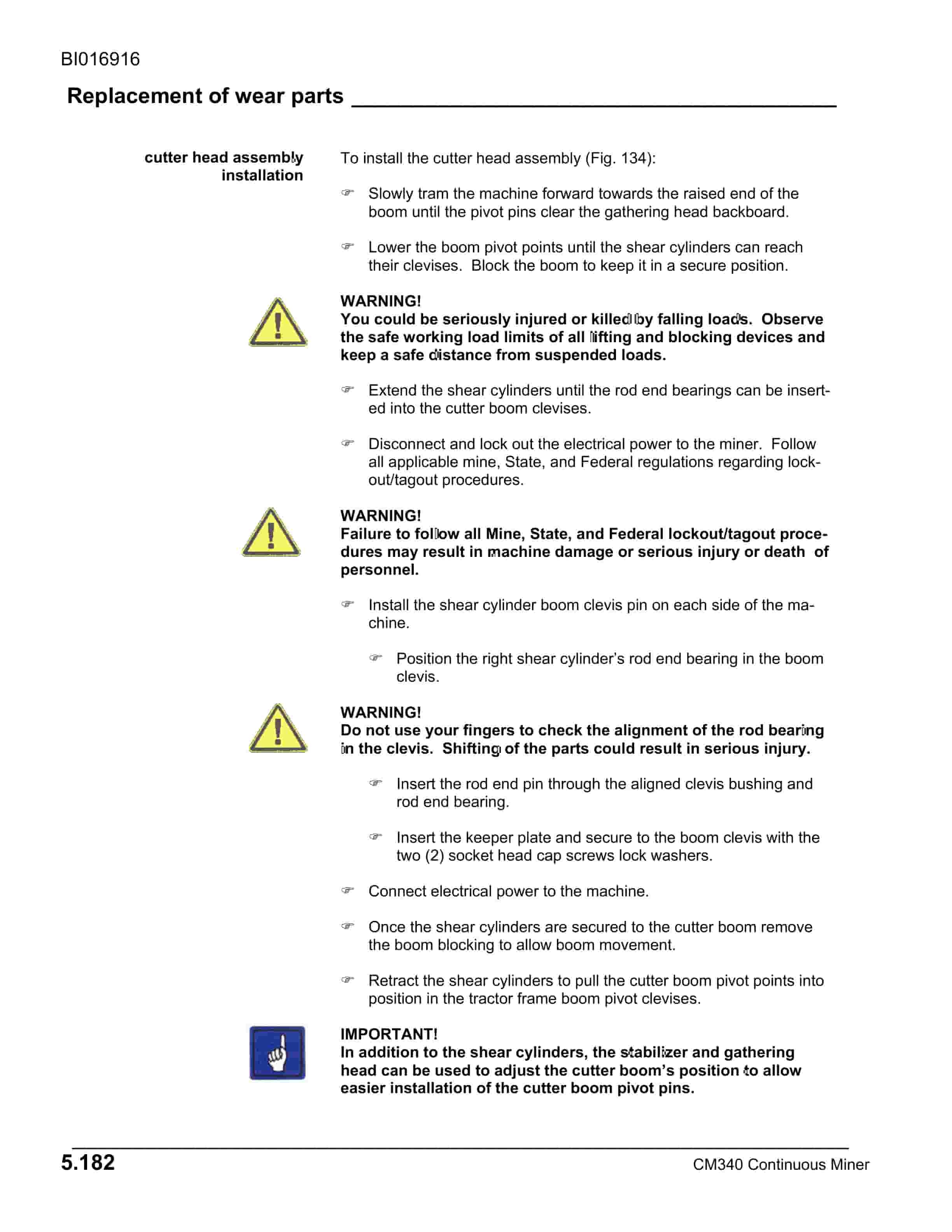 Caterpillar CM340 Continuous Miner Operation And Maintenance Manual BI016916-3